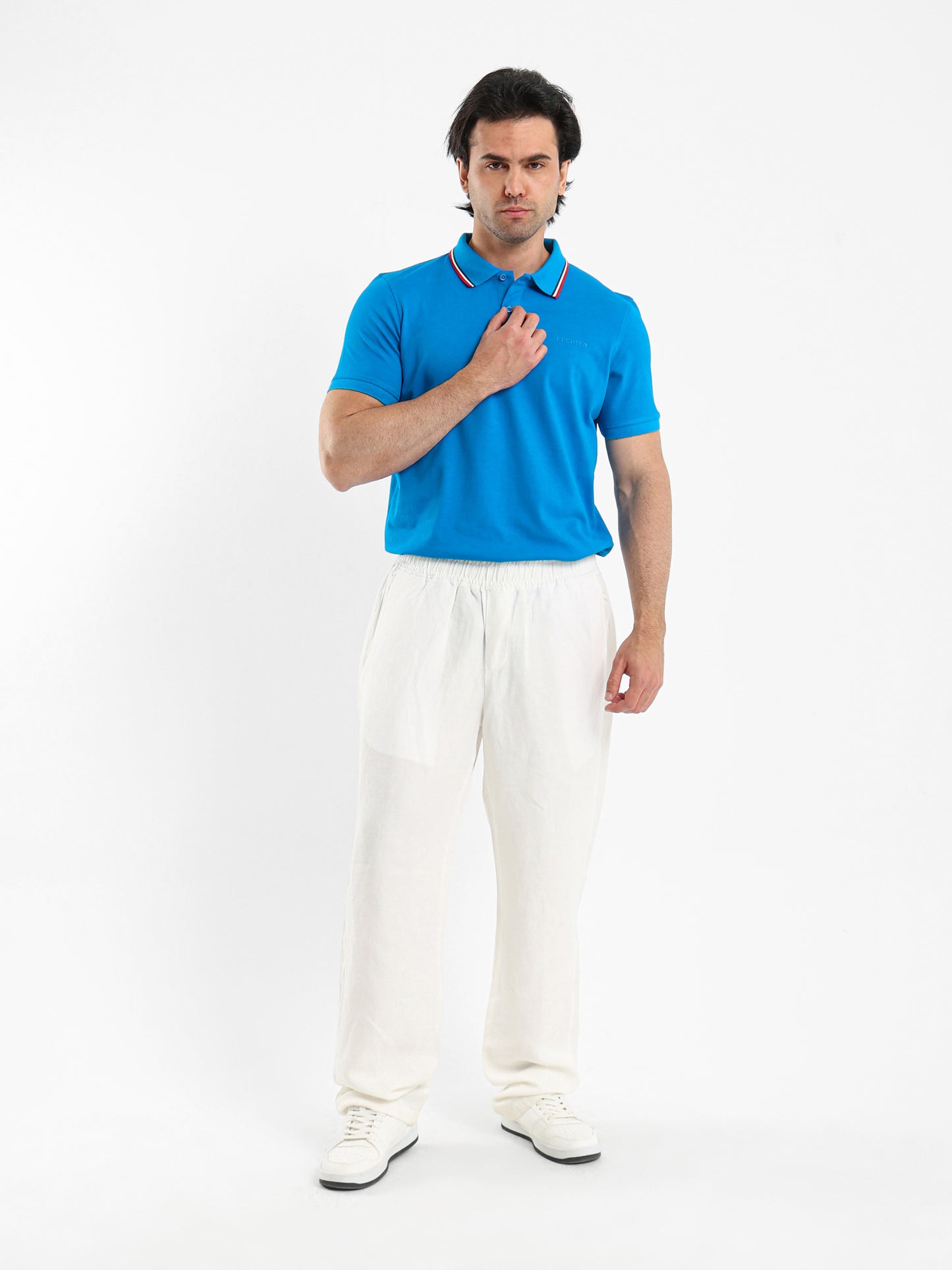 Striped Collar Pique Polo Shirt