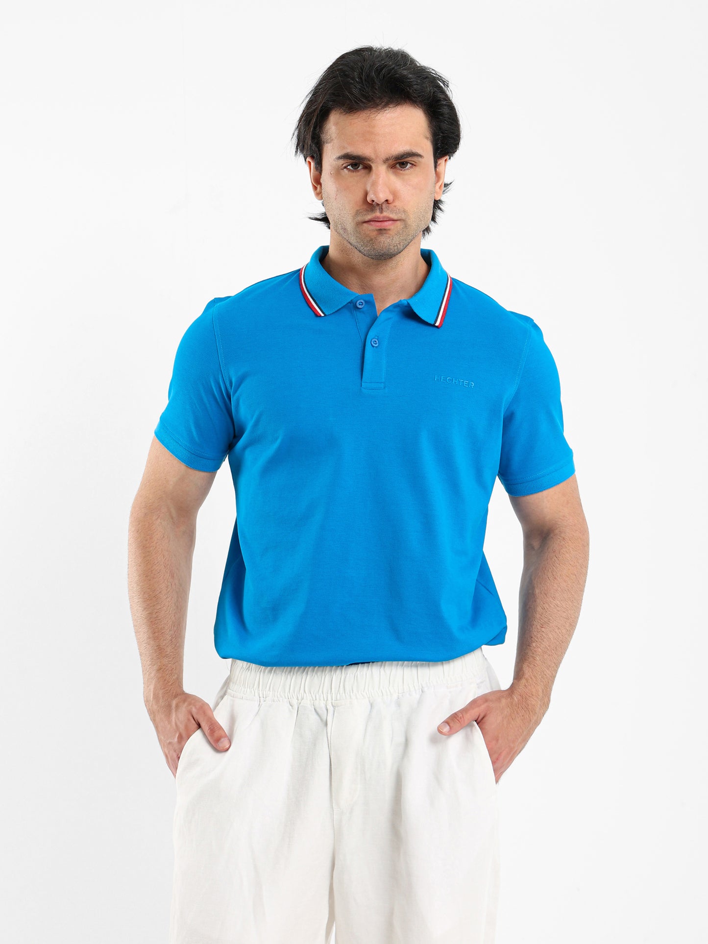 Striped Collar Pique Polo Shirt