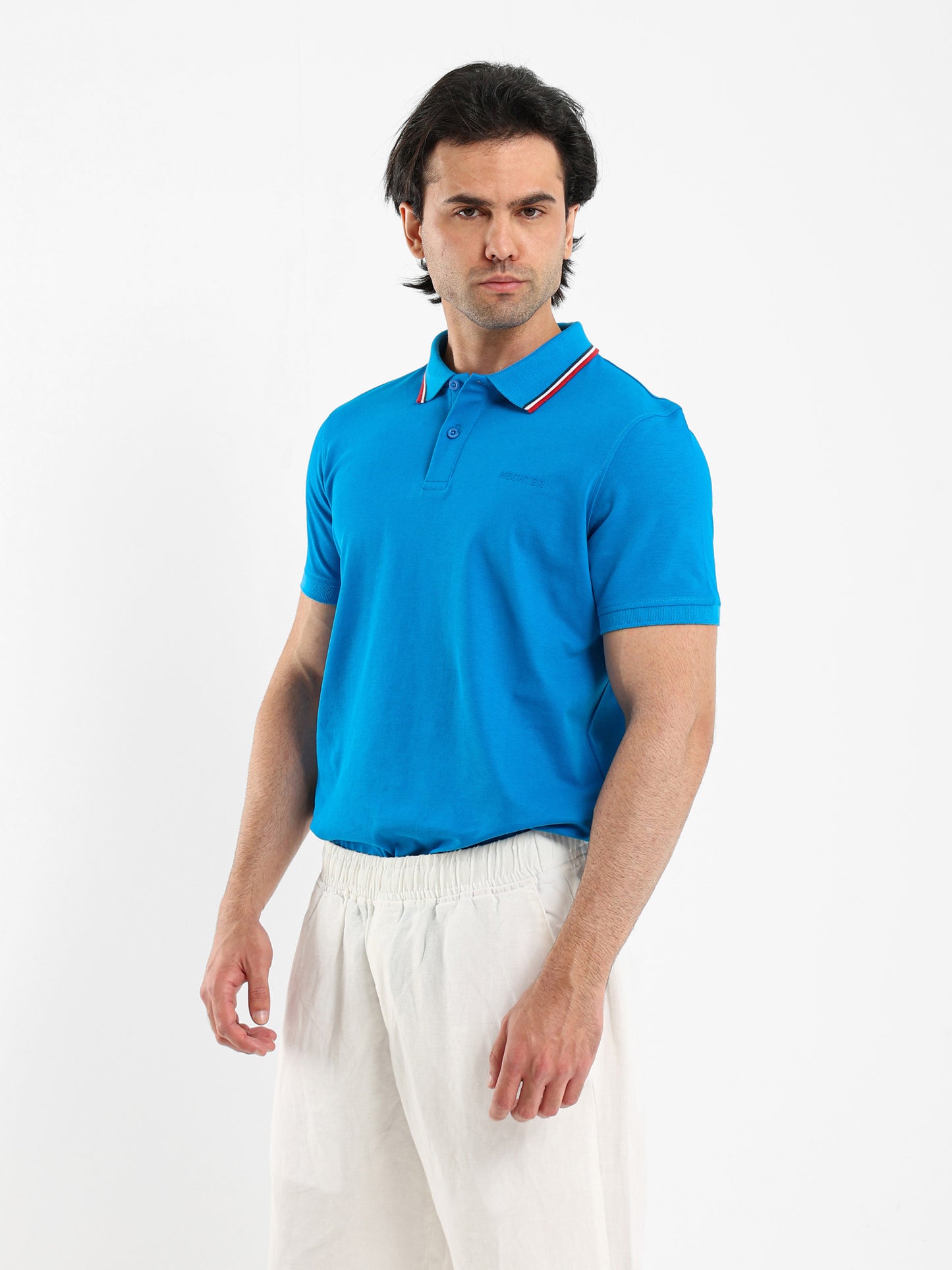Striped Collar Pique Polo Shirt