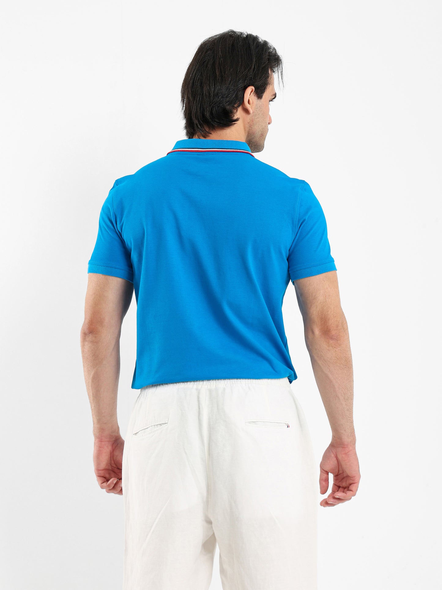 Striped Collar Pique Polo Shirt