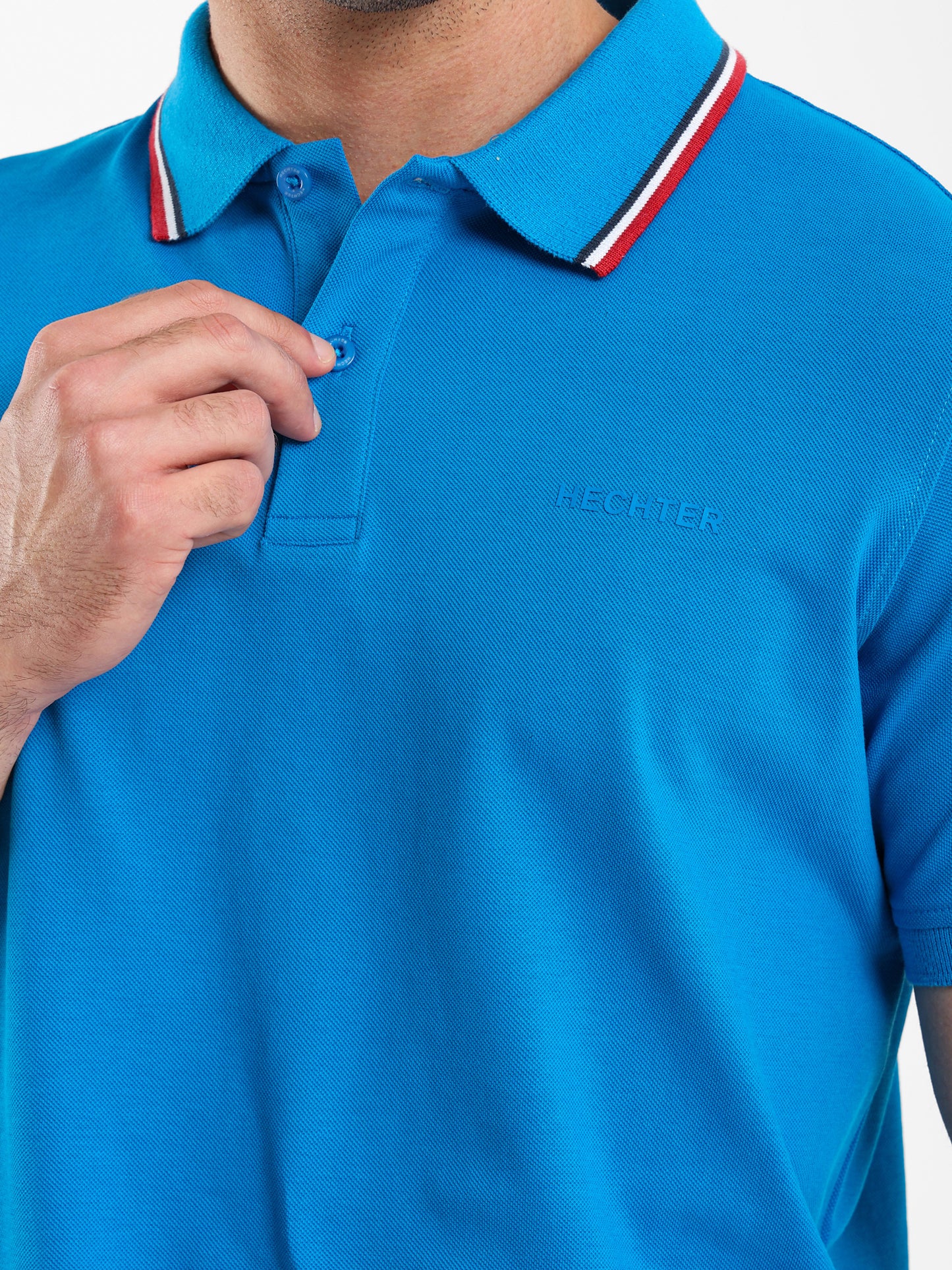Striped Collar Pique Polo Shirt