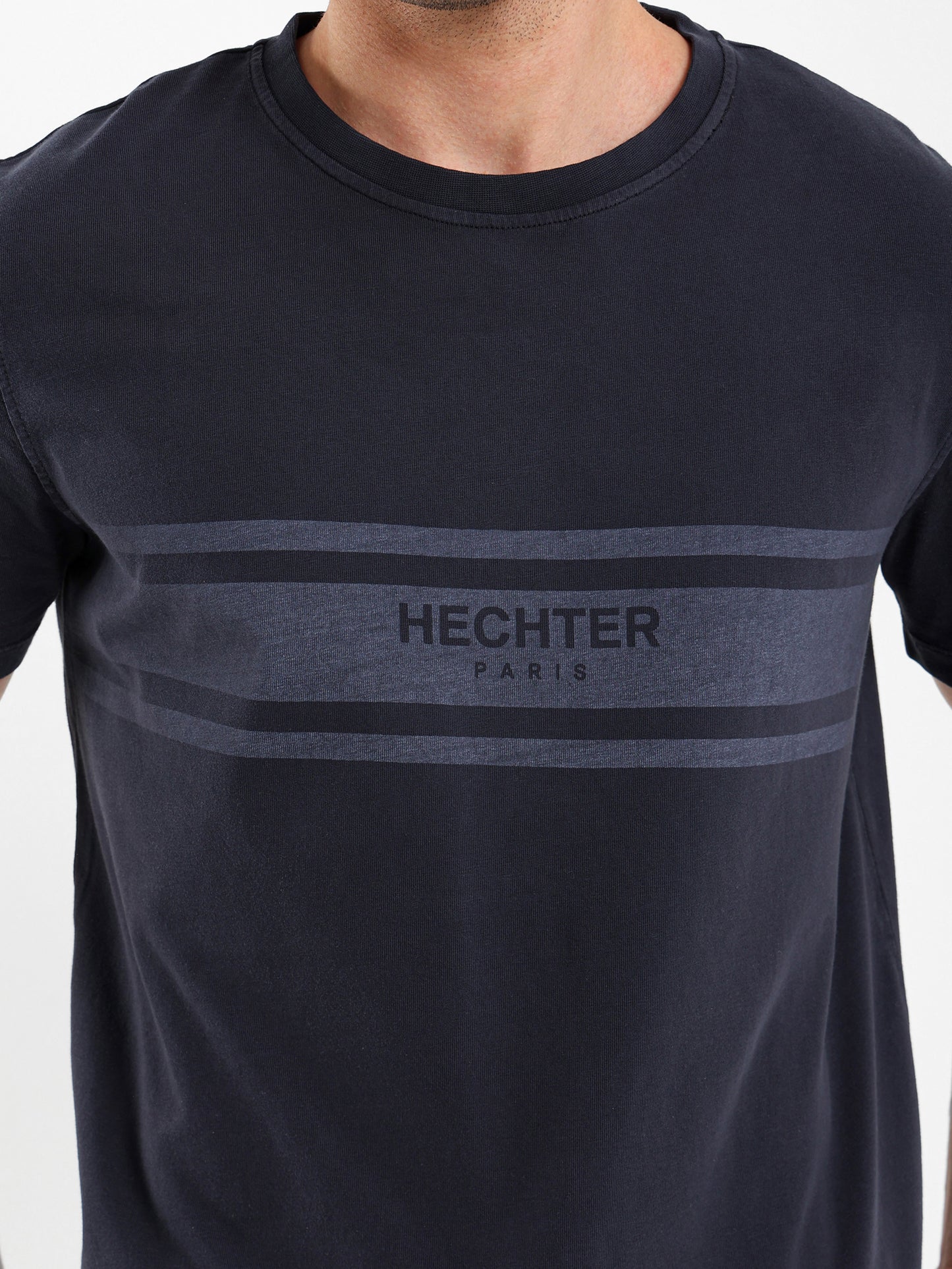 Crew Neck T-Shirt with Chest Stripe Print