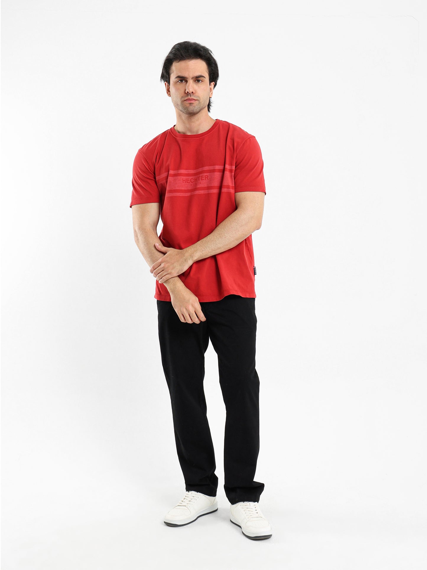 Crew Neck T-Shirt with Chest Stripe Print
