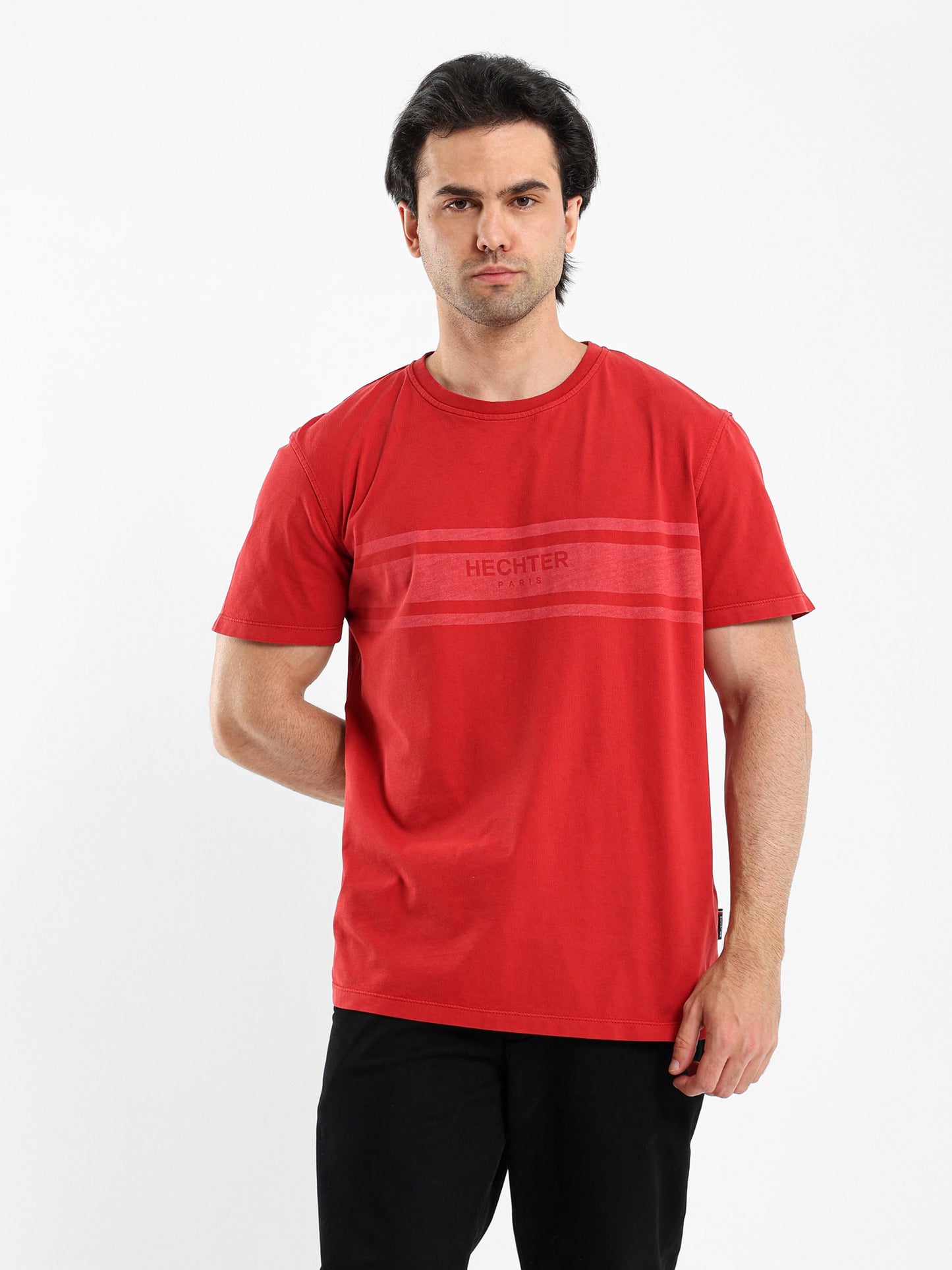 Crew Neck T-Shirt with Chest Stripe Print