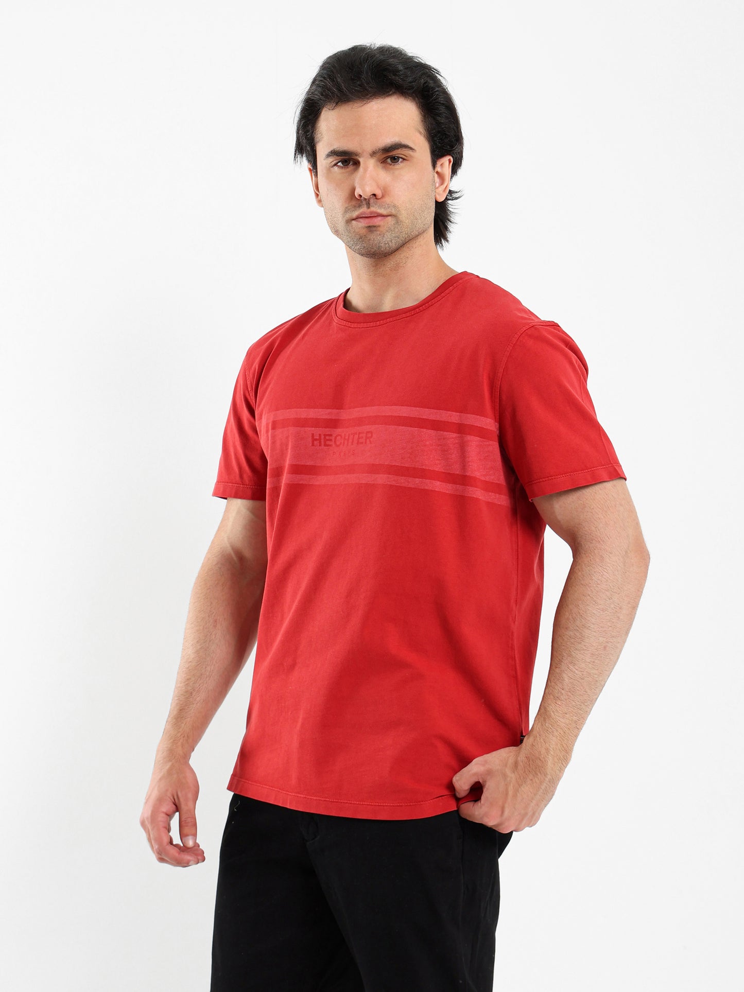 Crew Neck T-Shirt with Chest Stripe Print