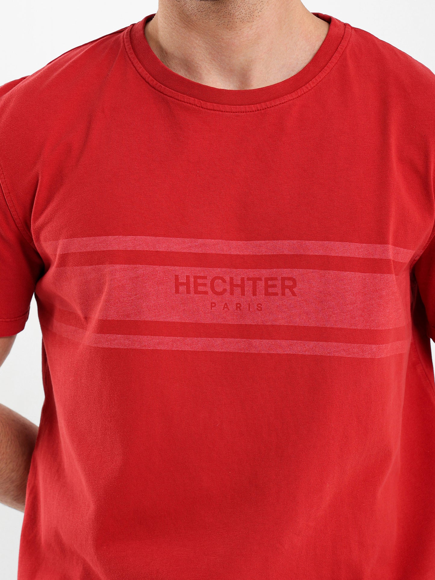 Crew Neck T-Shirt with Chest Stripe Print
