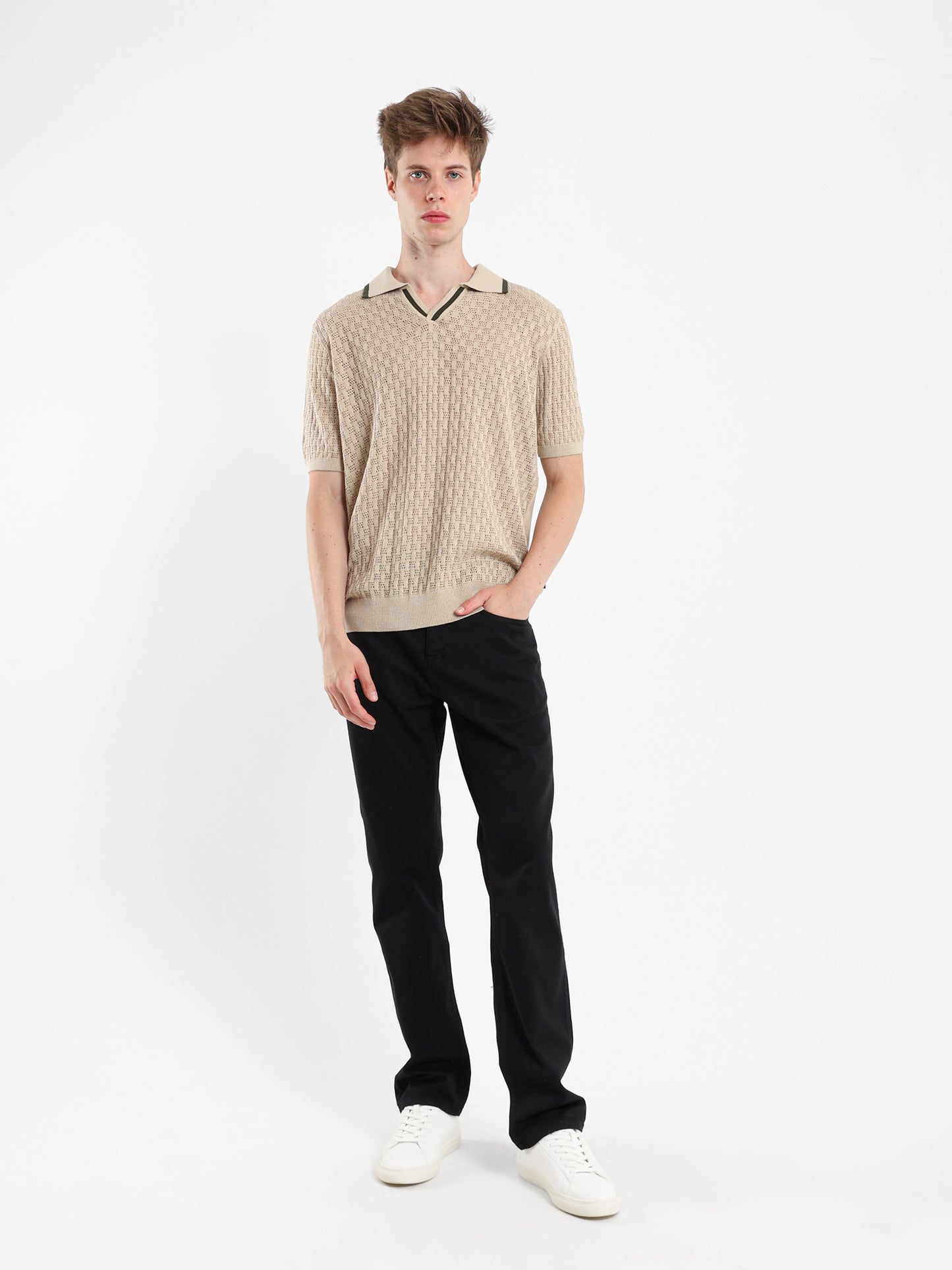 V-Neck Knit Polo Shirt