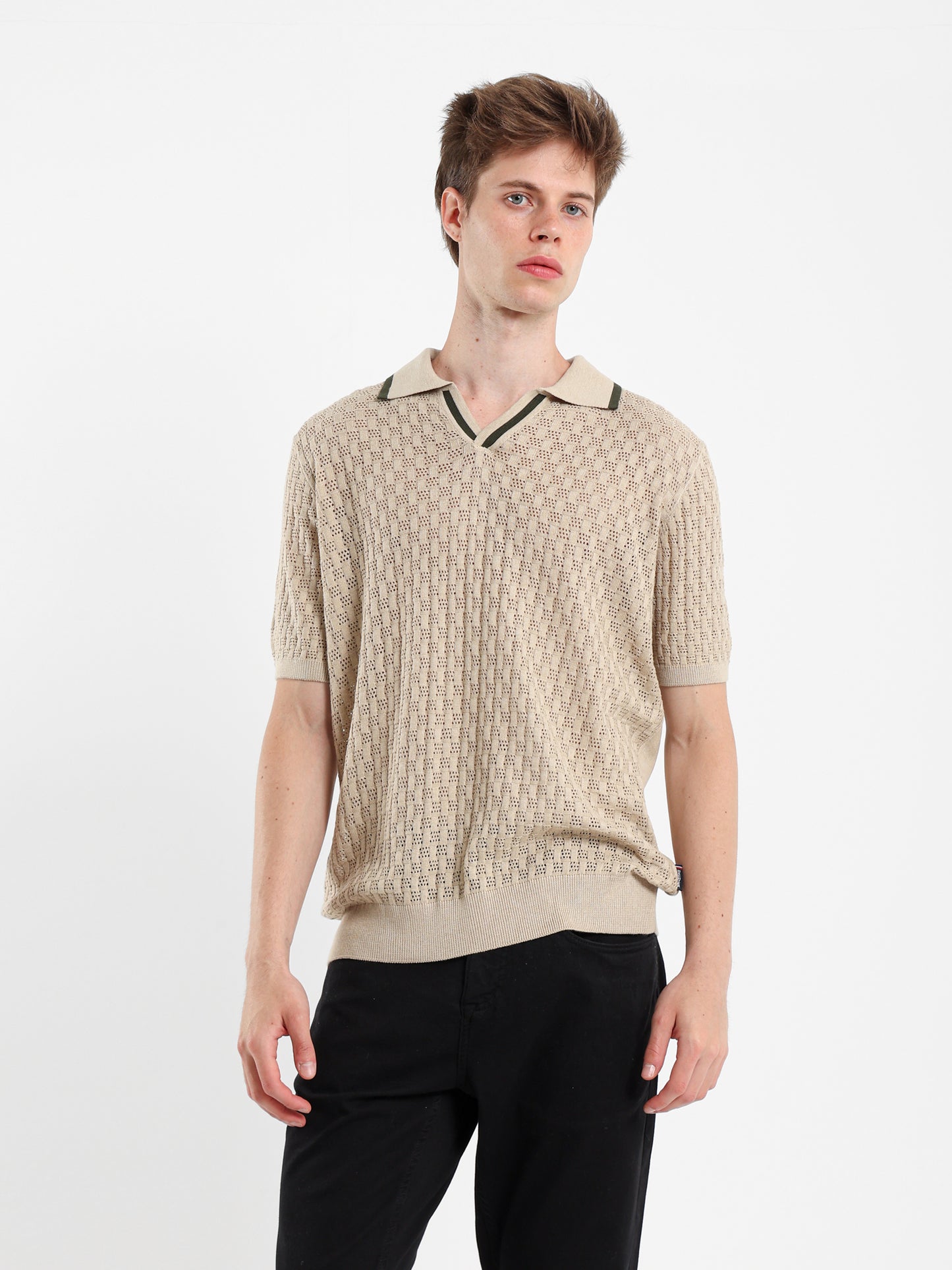 V-Neck Knit Polo Shirt