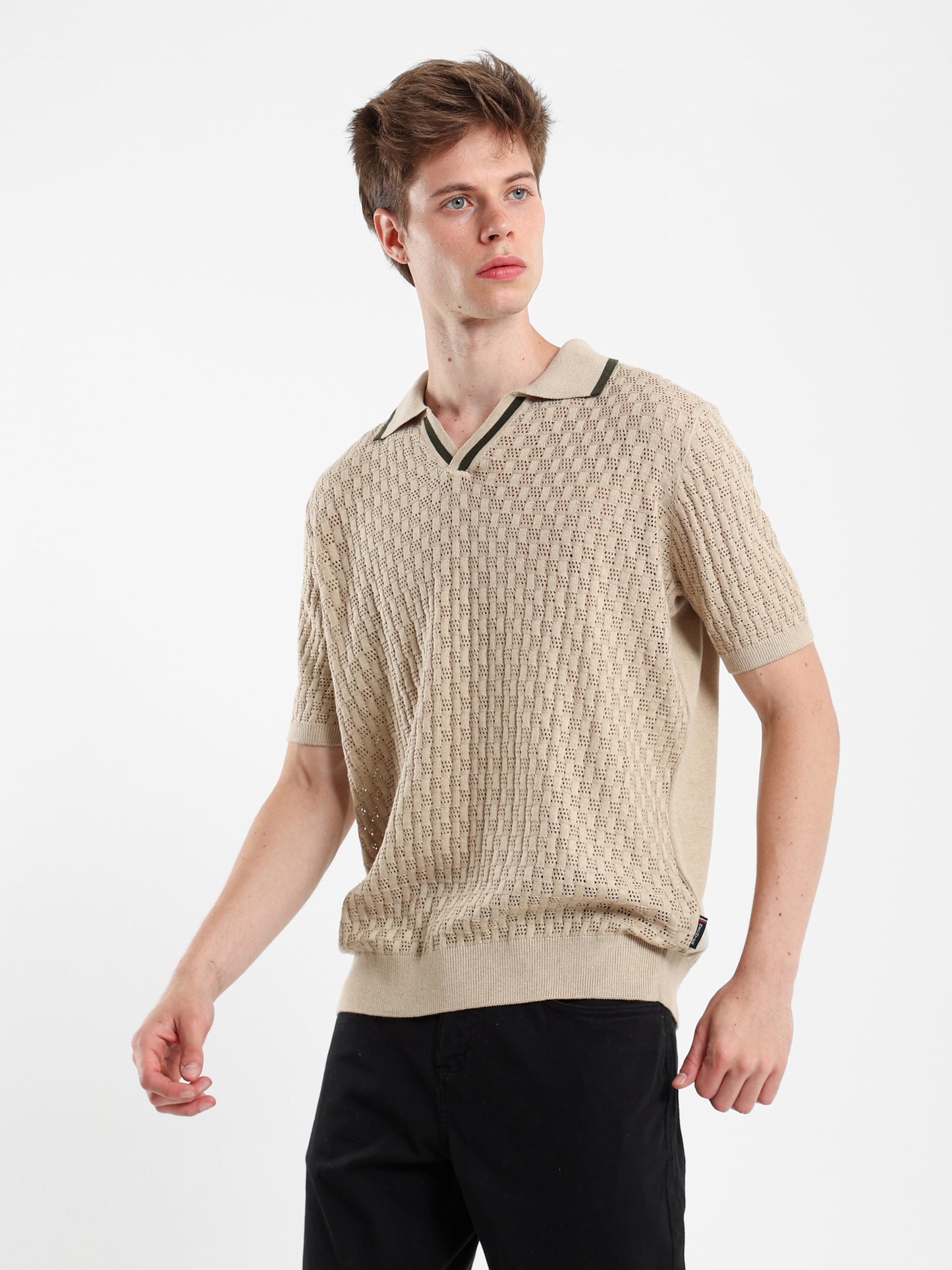 V-Neck Knit Polo Shirt