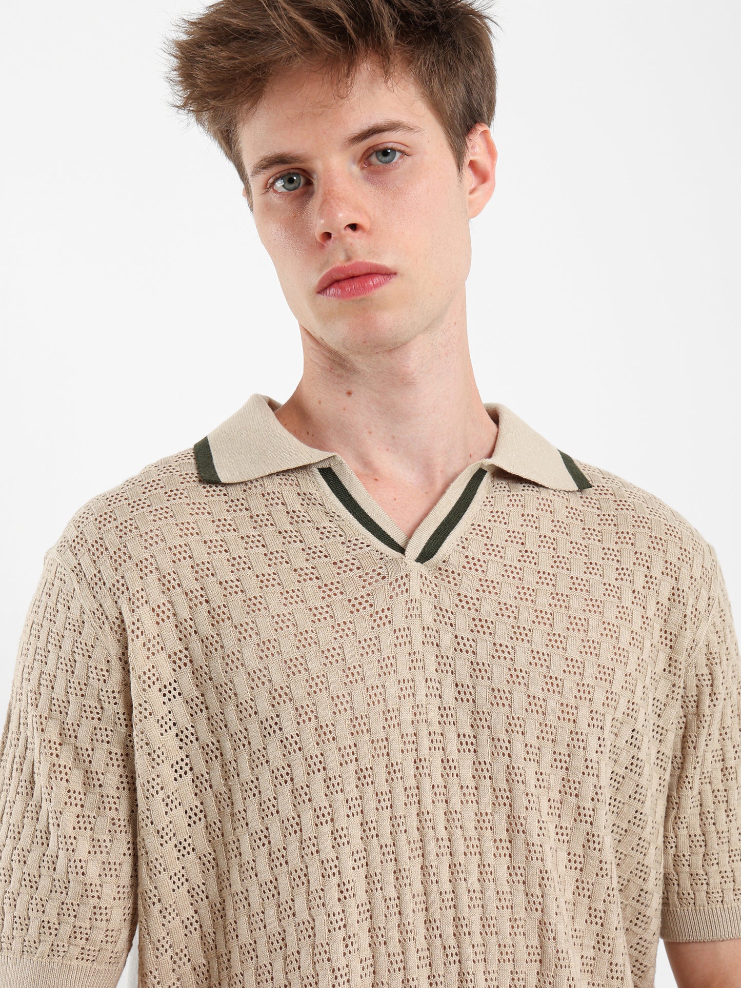 V-Neck Knit Polo Shirt