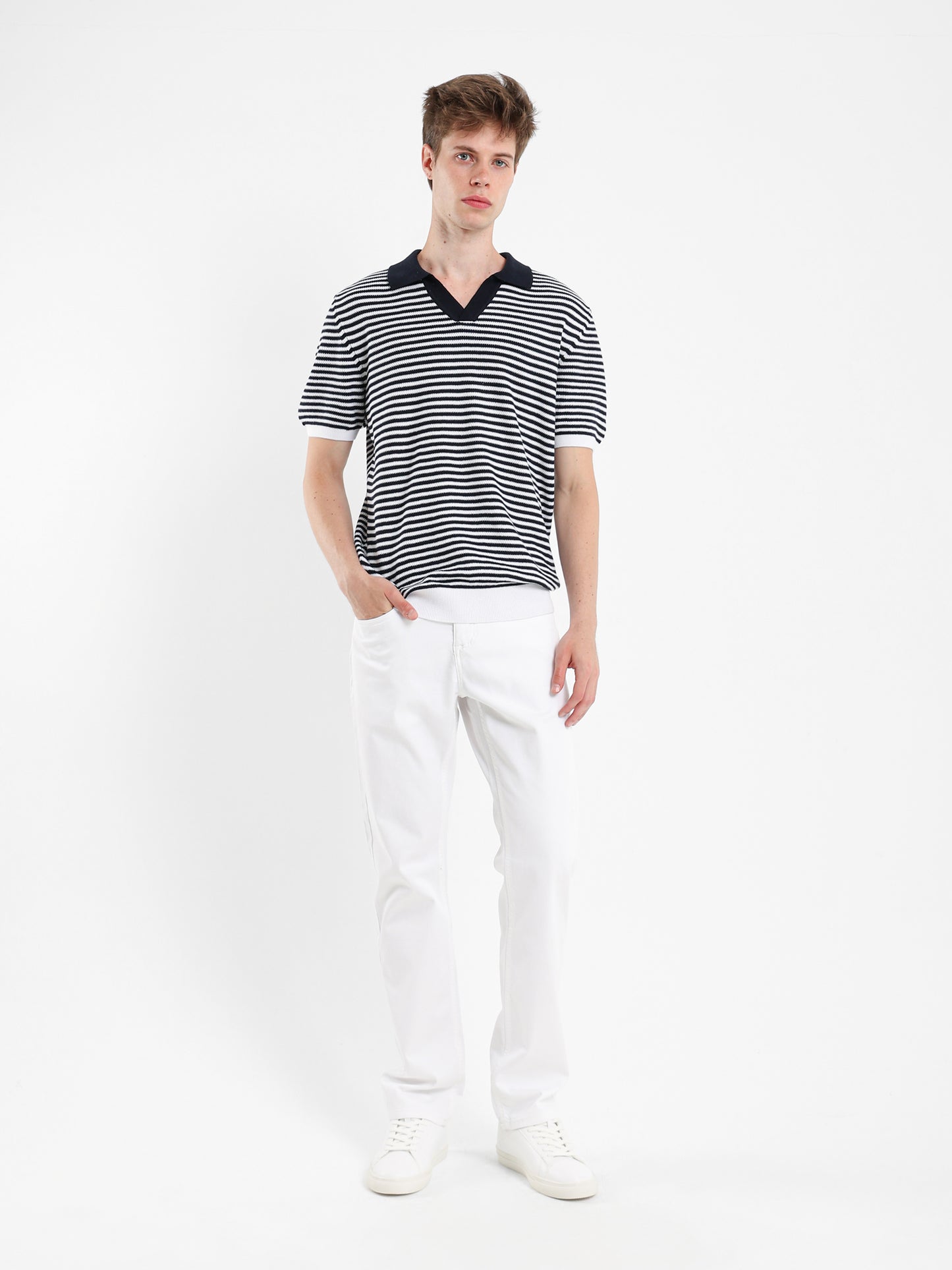 Striped Knit Polo Shirt