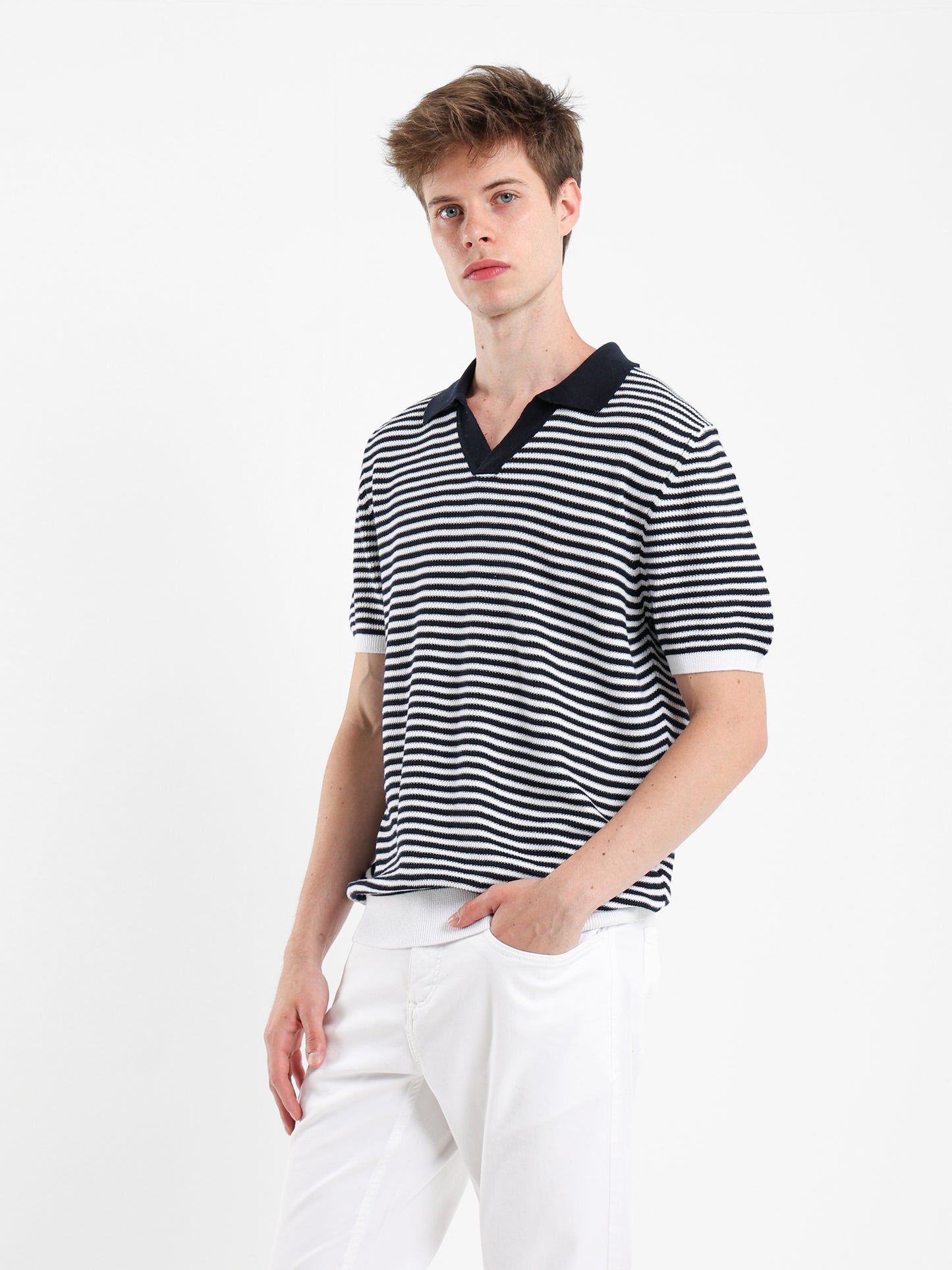 Striped Knit Polo Shirt