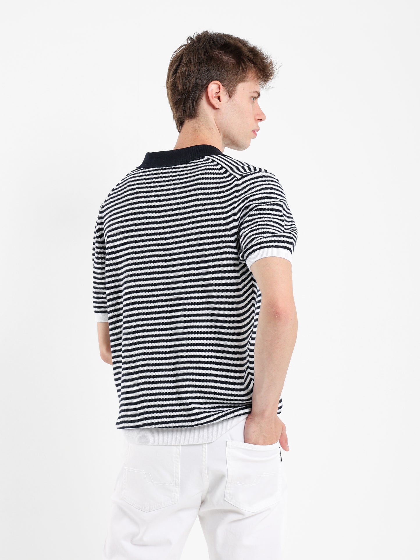 Striped Knit Polo Shirt