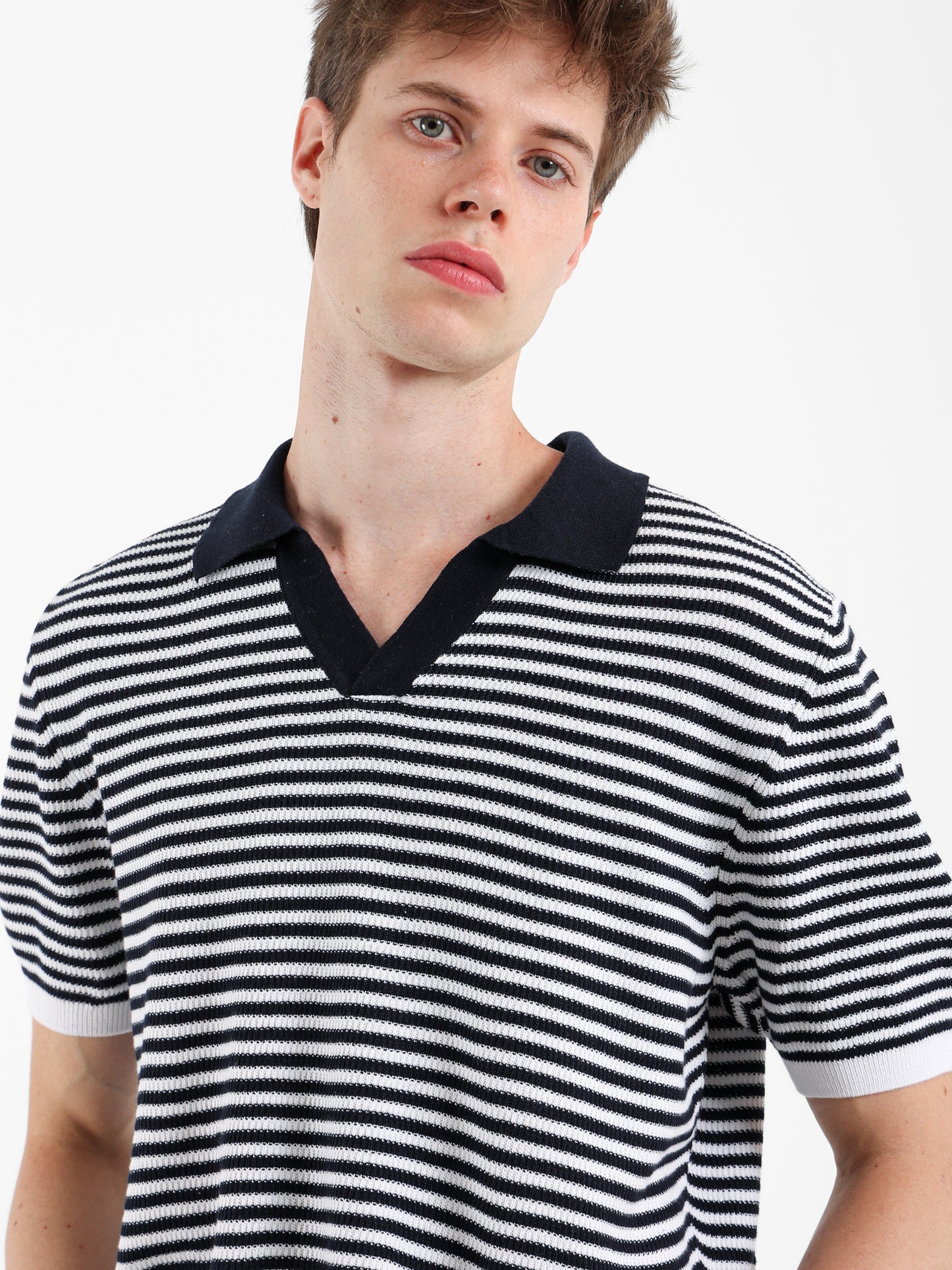 Striped Knit Polo Shirt