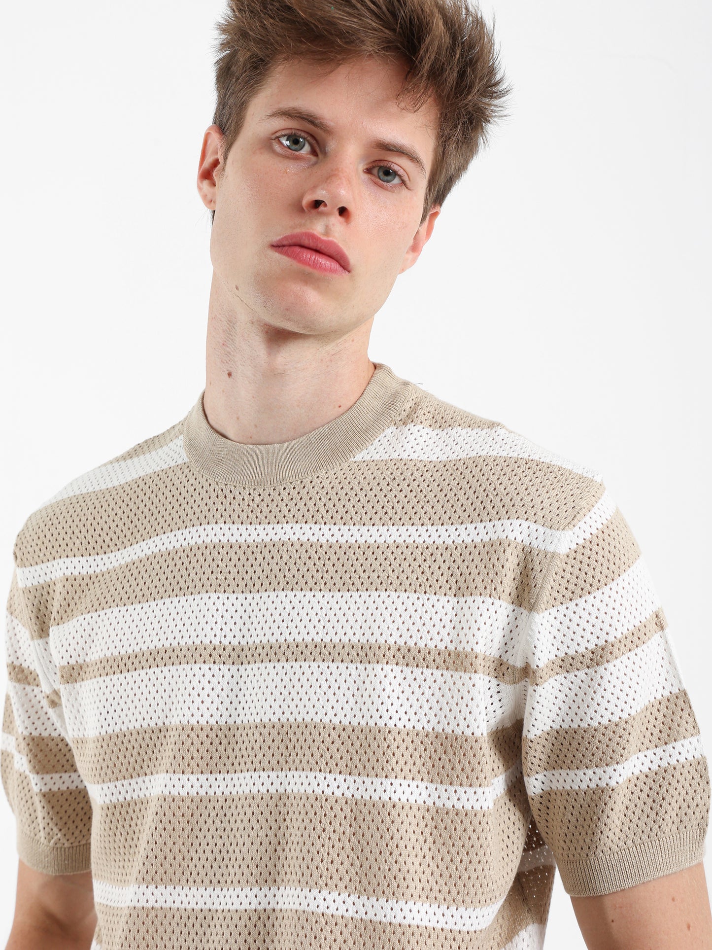 Round Neck Striped Knitwear T-Shirt