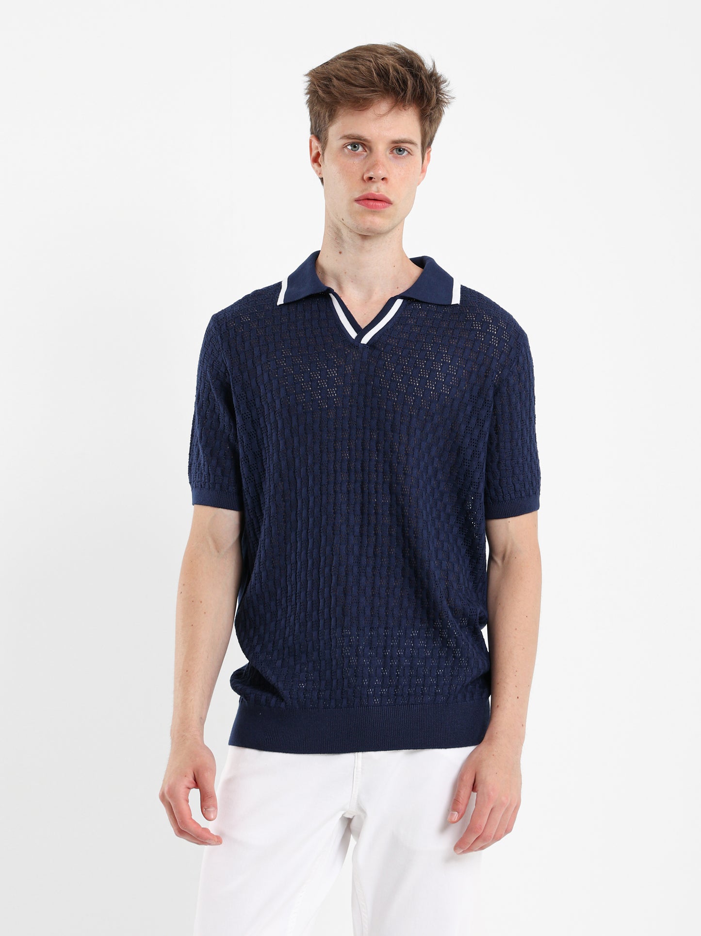 V-Neck Knit Polo Shirt