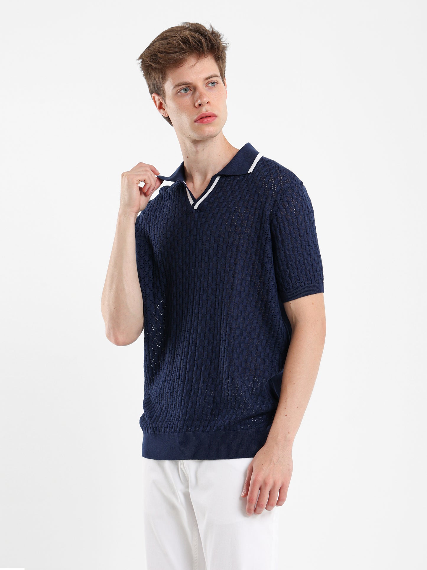 V-Neck Knit Polo Shirt