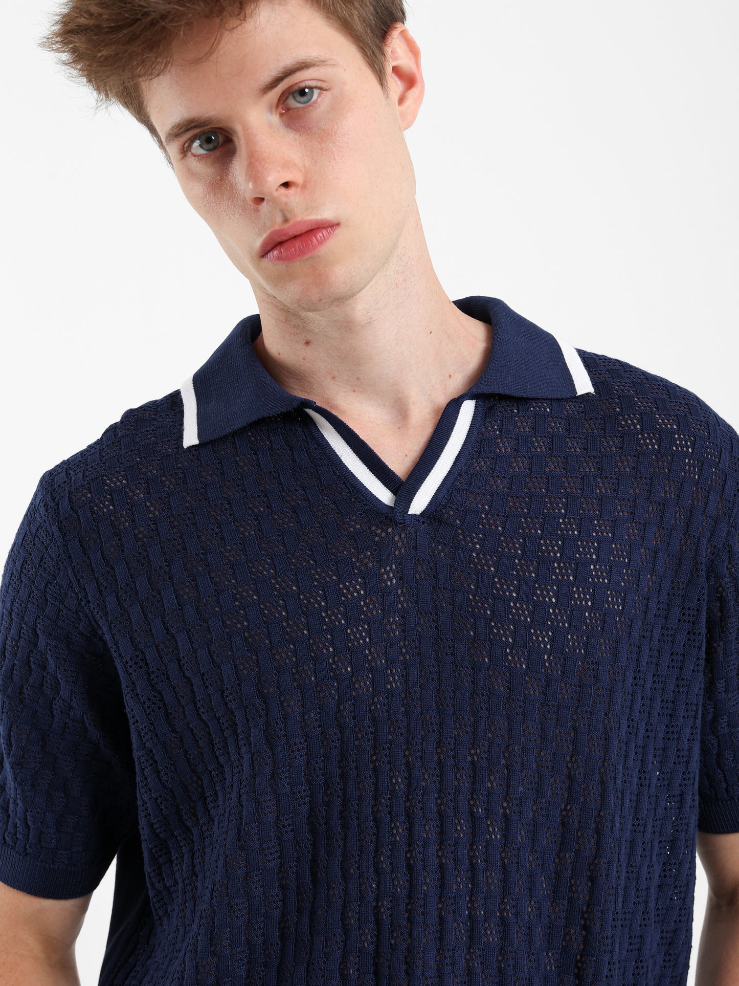 V-Neck Knit Polo Shirt