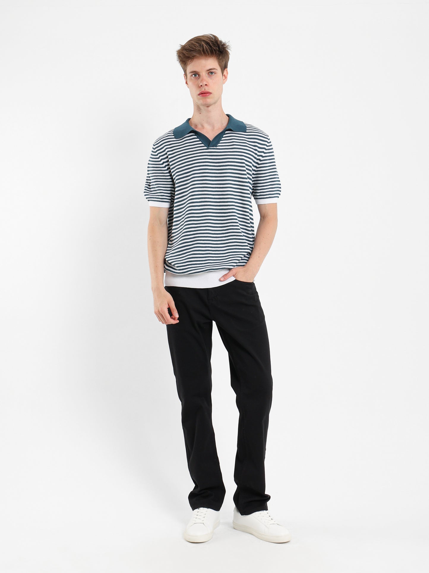 Striped Knit Polo Shirt