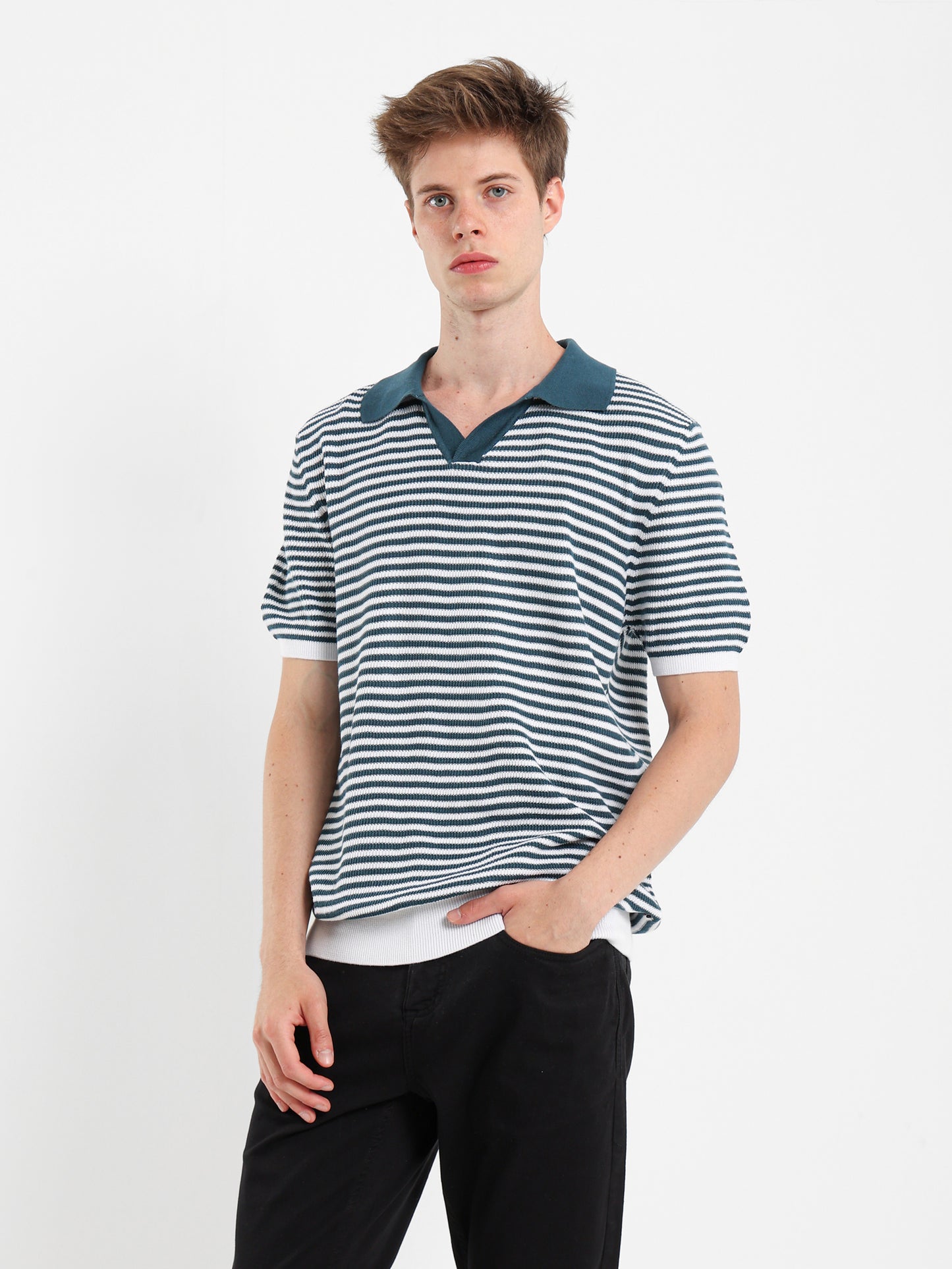 Striped Knit Polo Shirt