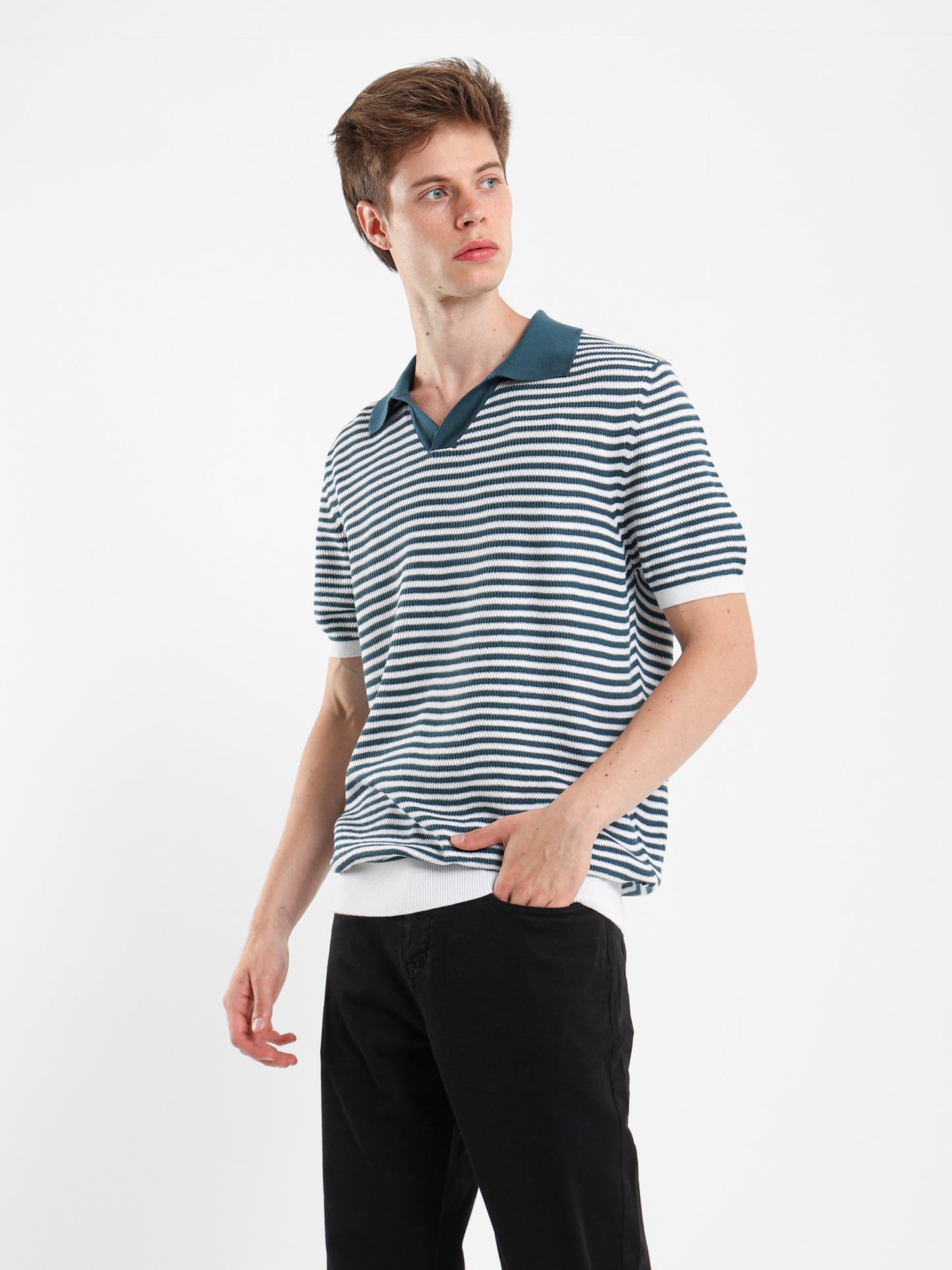 Striped Knit Polo Shirt