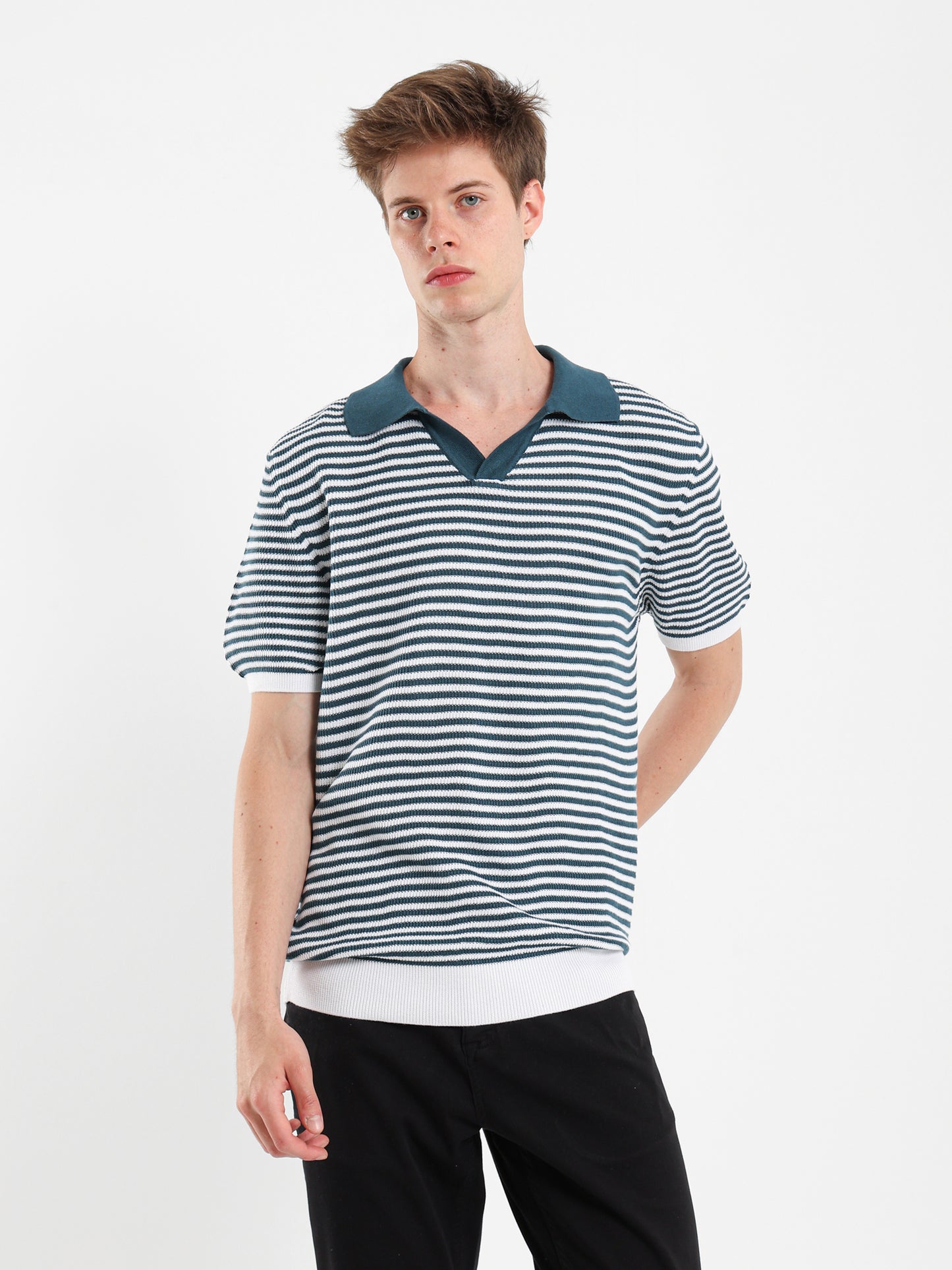 Striped Knit Polo Shirt