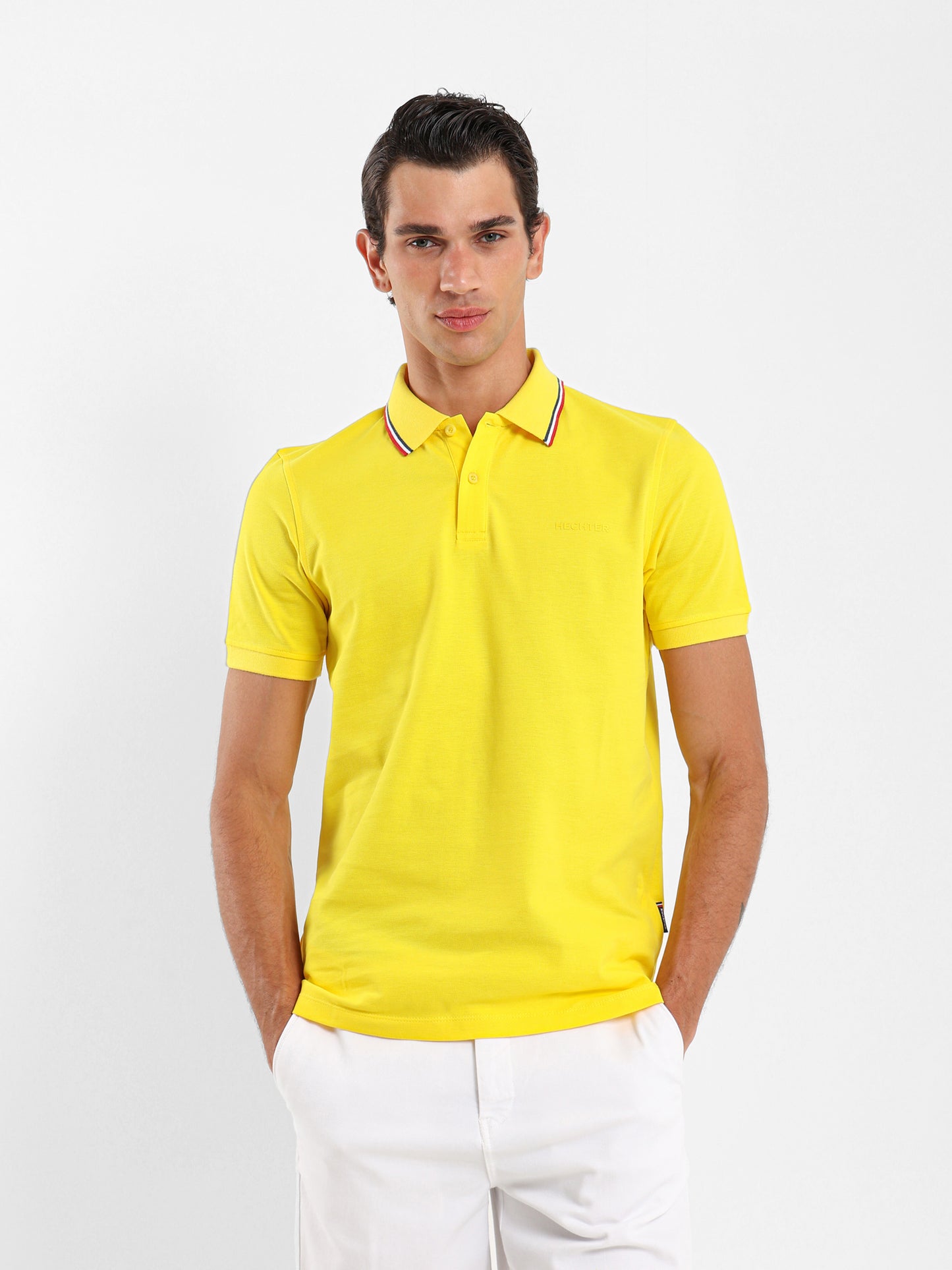 Striped Collar Pique Polo Shirt