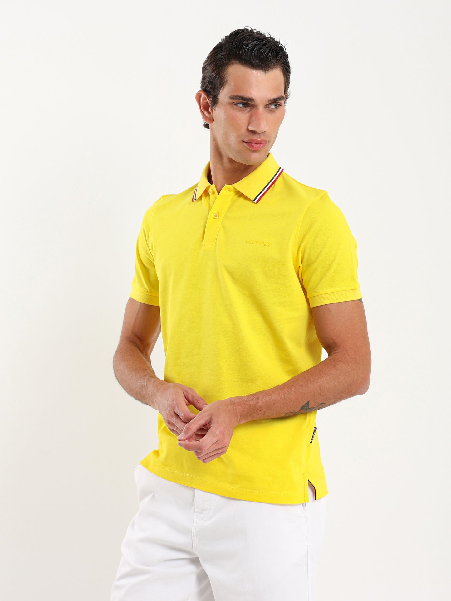 Striped Collar Pique Polo Shirt