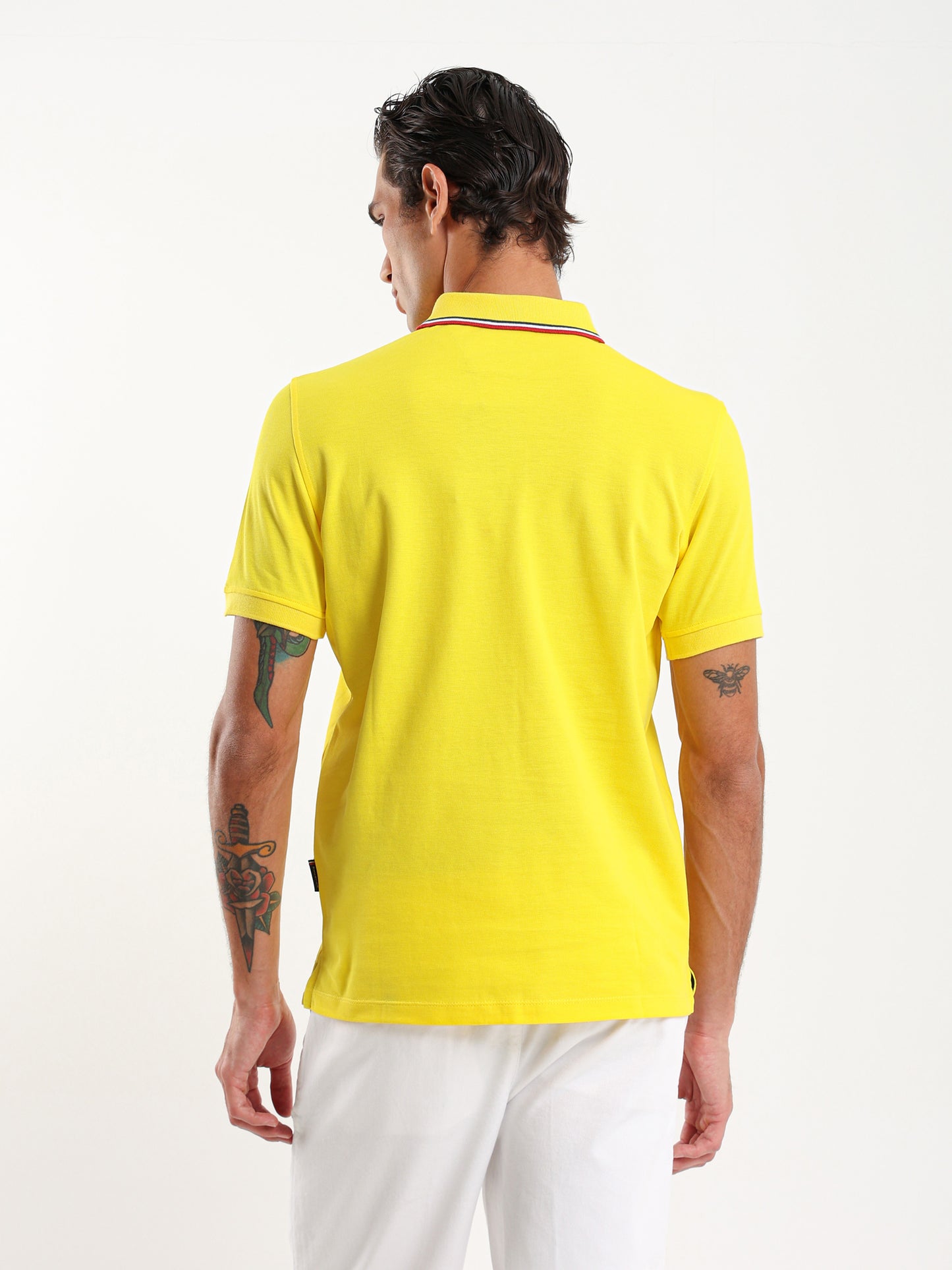 Striped Collar Pique Polo Shirt