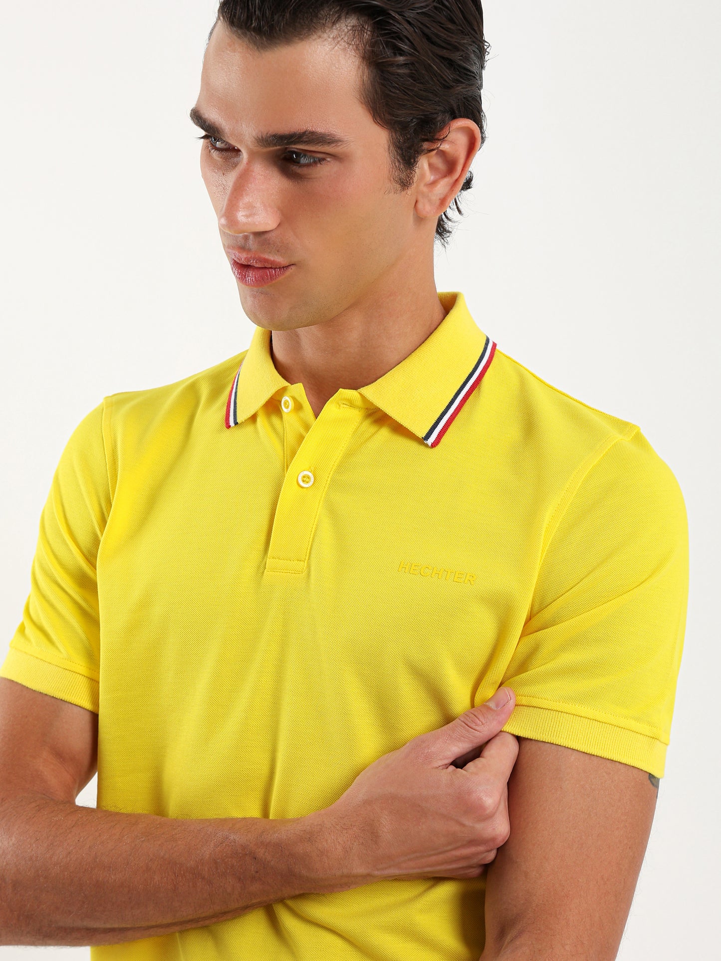 Striped Collar Pique Polo Shirt