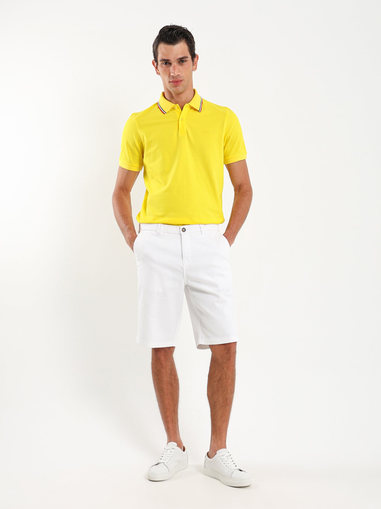 Striped Collar Pique Polo Shirt