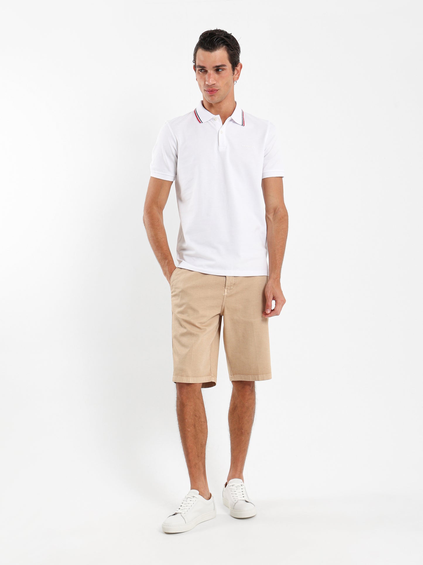 Striped Collar Pique Polo Shirt