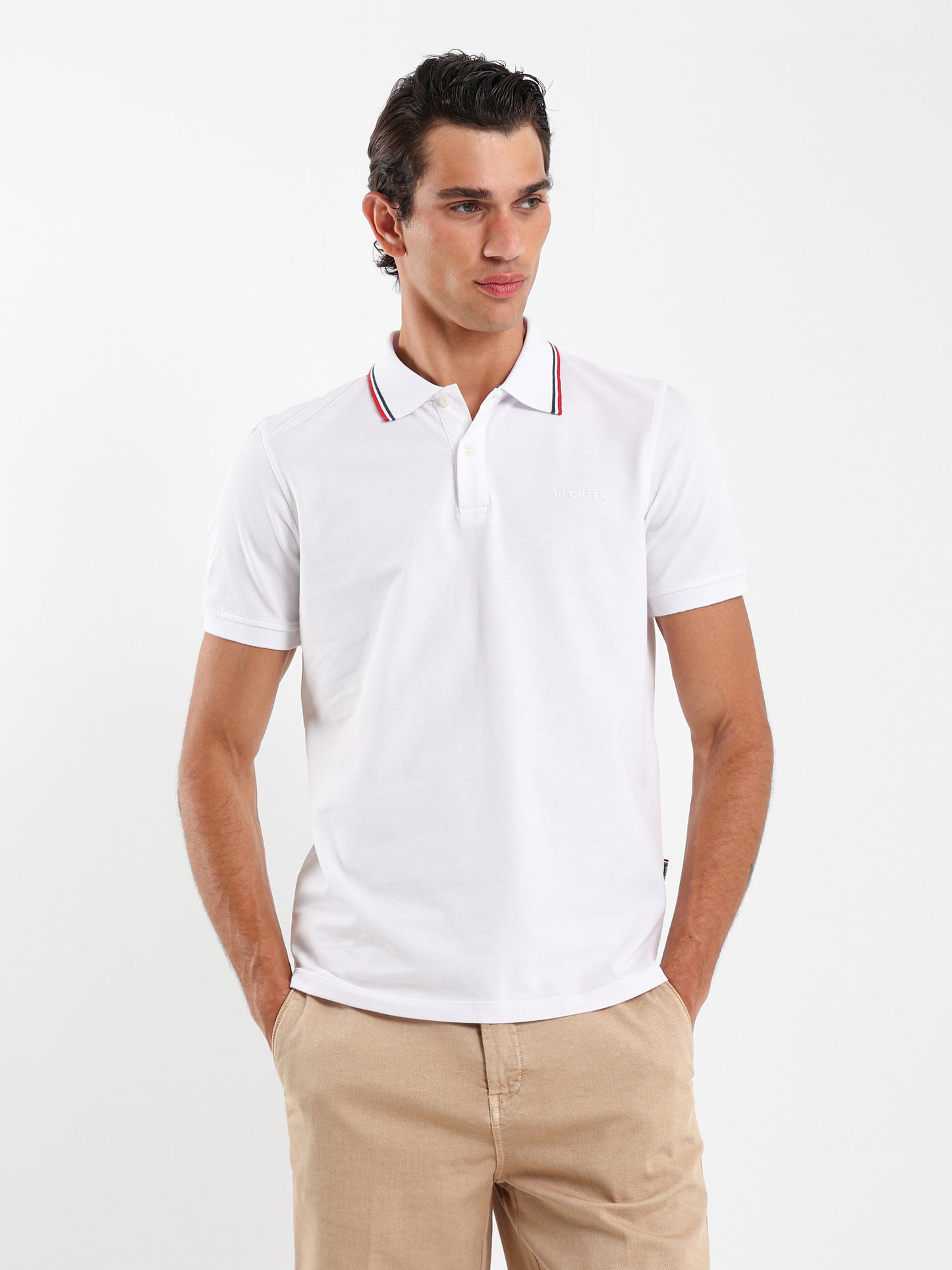 Striped Collar Pique Polo Shirt