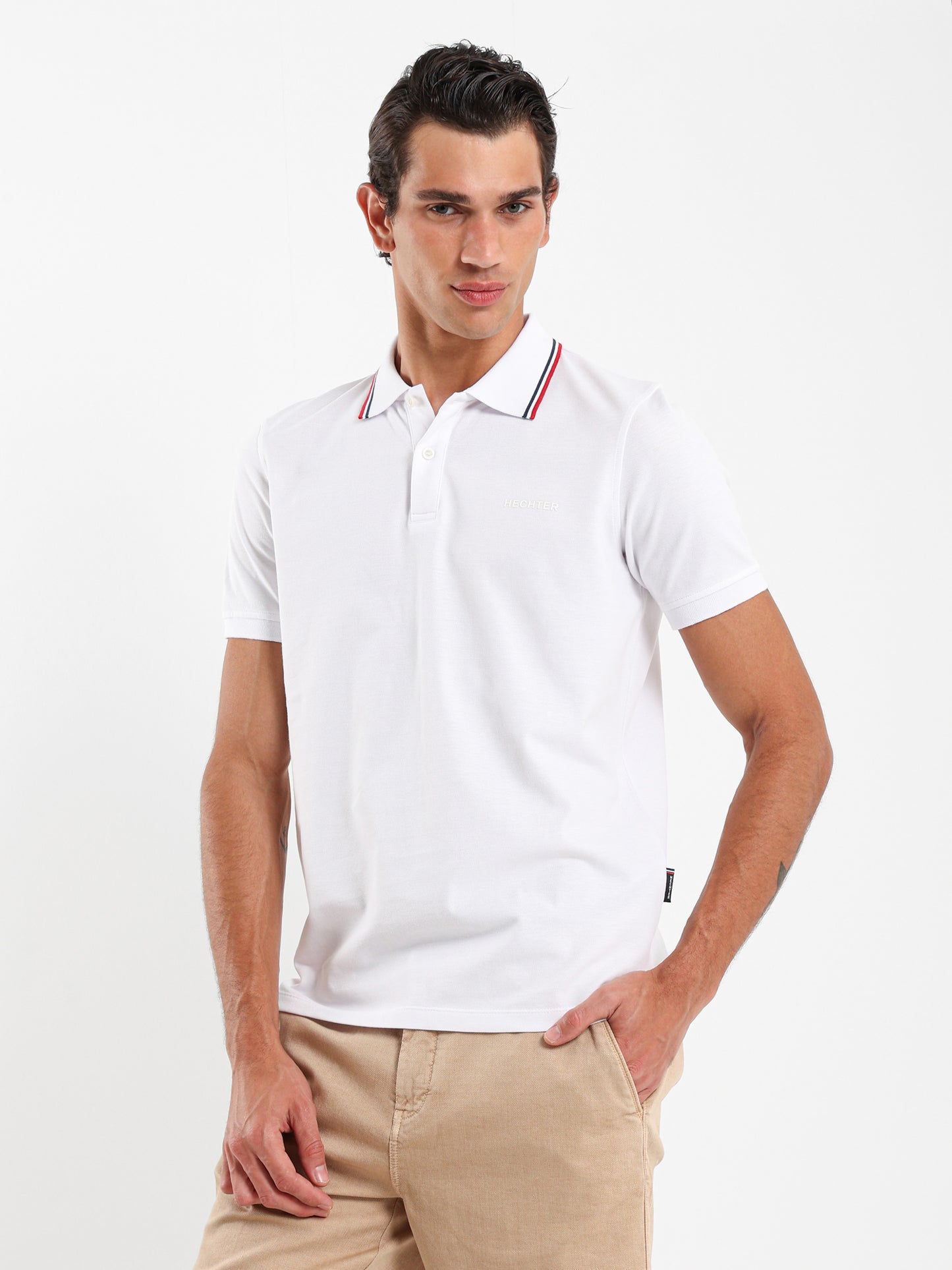 Striped Collar Pique Polo Shirt