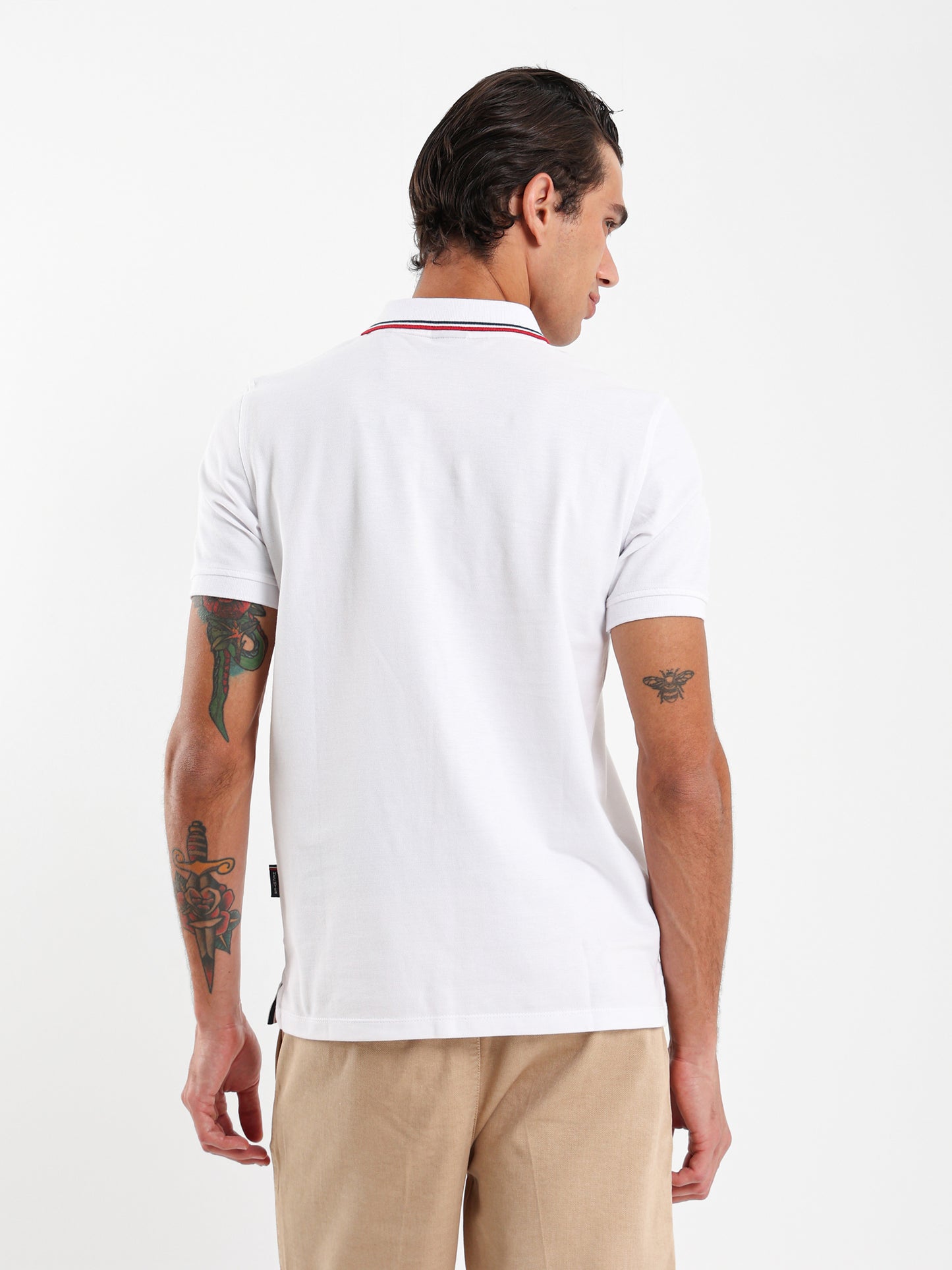 Striped Collar Pique Polo Shirt