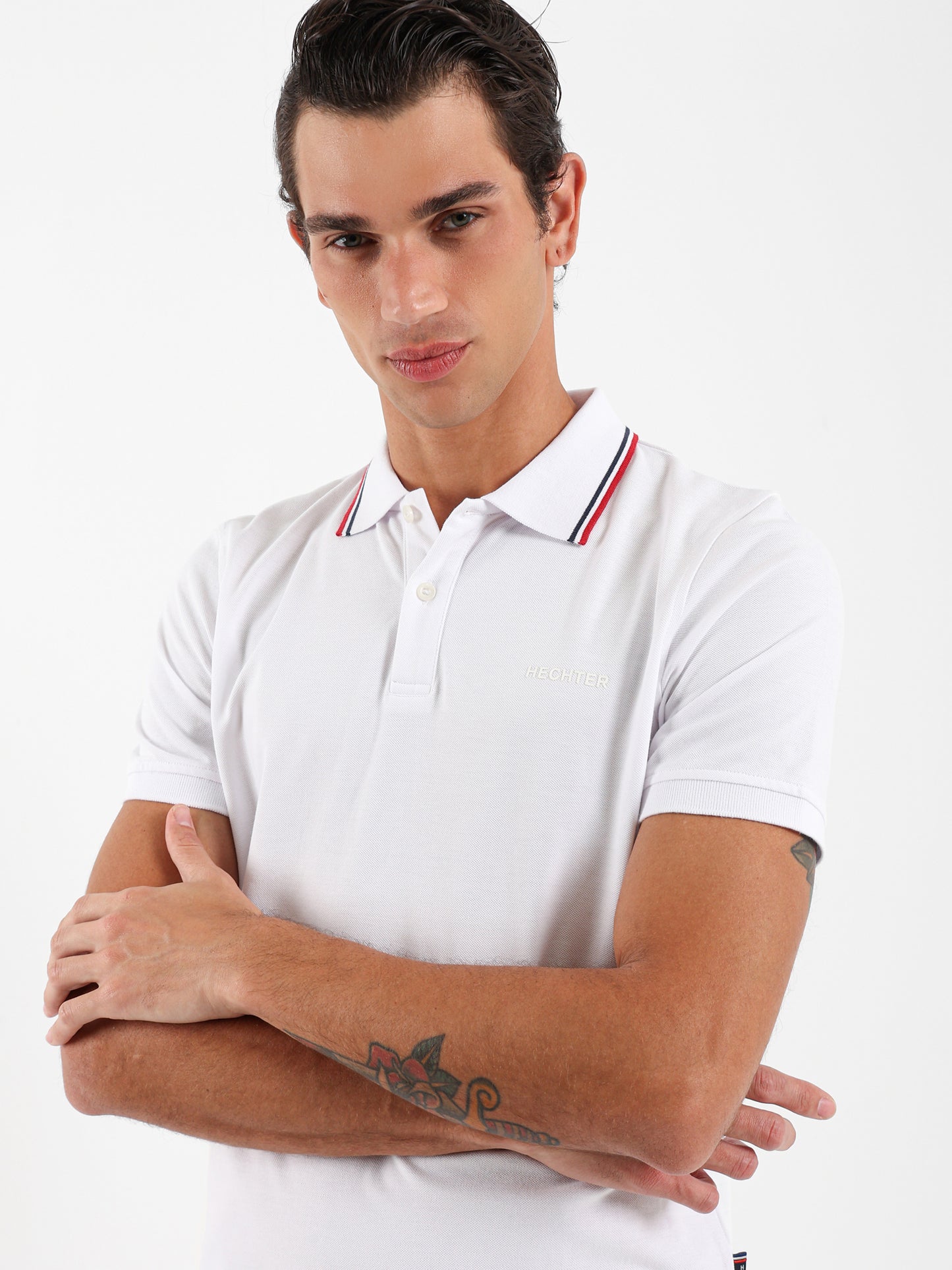 Striped Collar Pique Polo Shirt