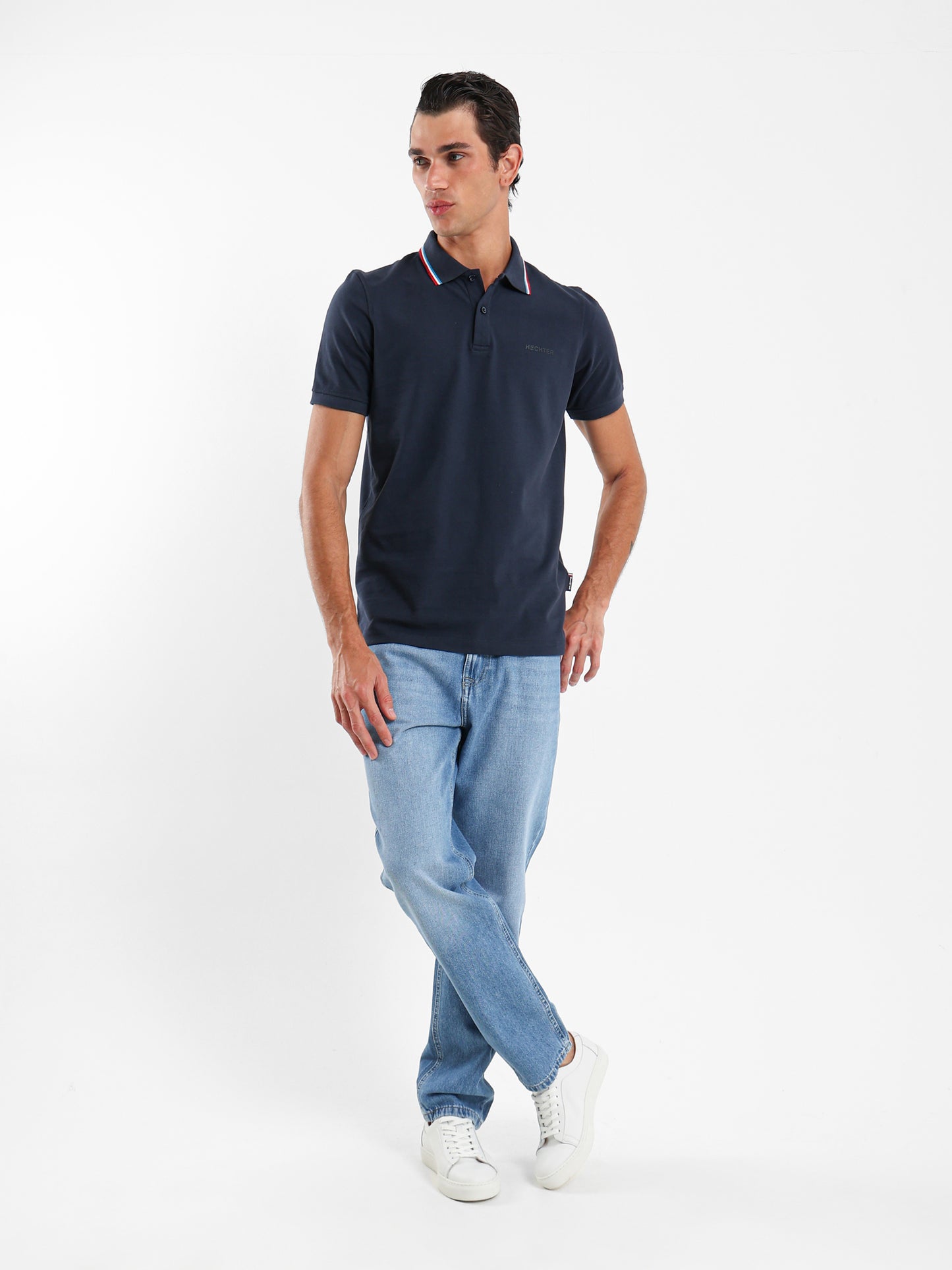 Striped Collar Pique Polo Shirt
