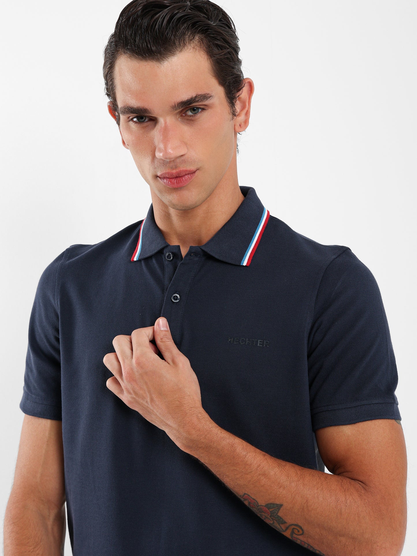 Striped Collar Pique Polo Shirt