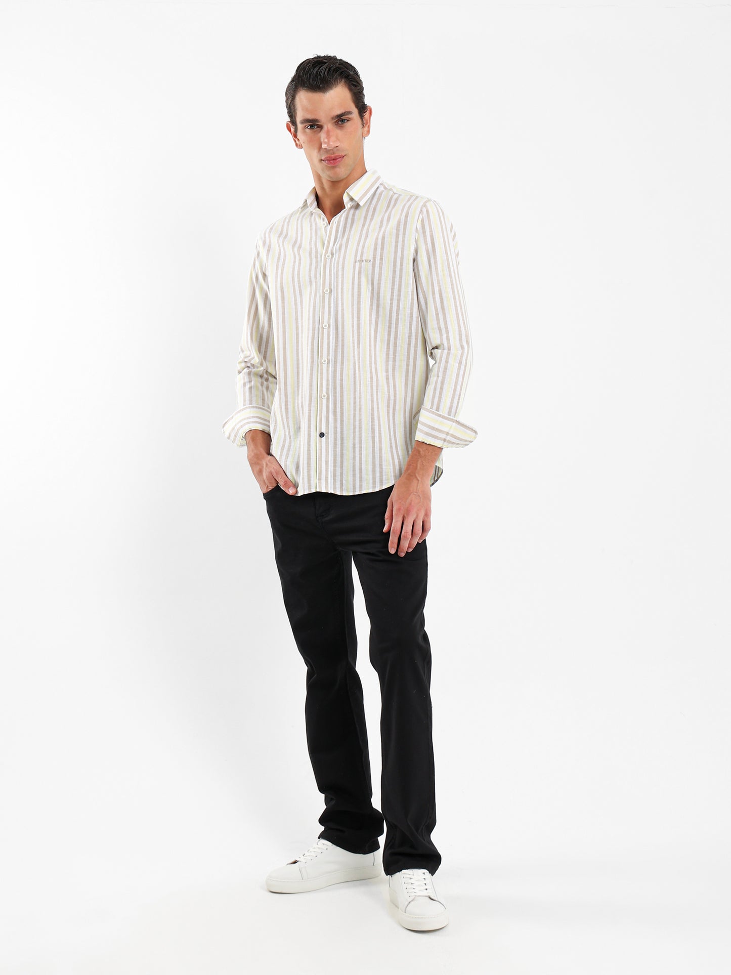 Wide Striped Shirt with Kent Collar