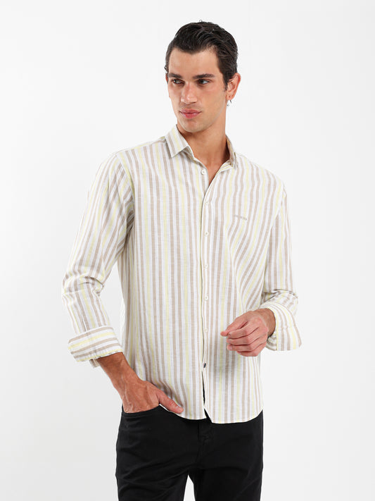 Wide Striped Shirt with Kent Collar