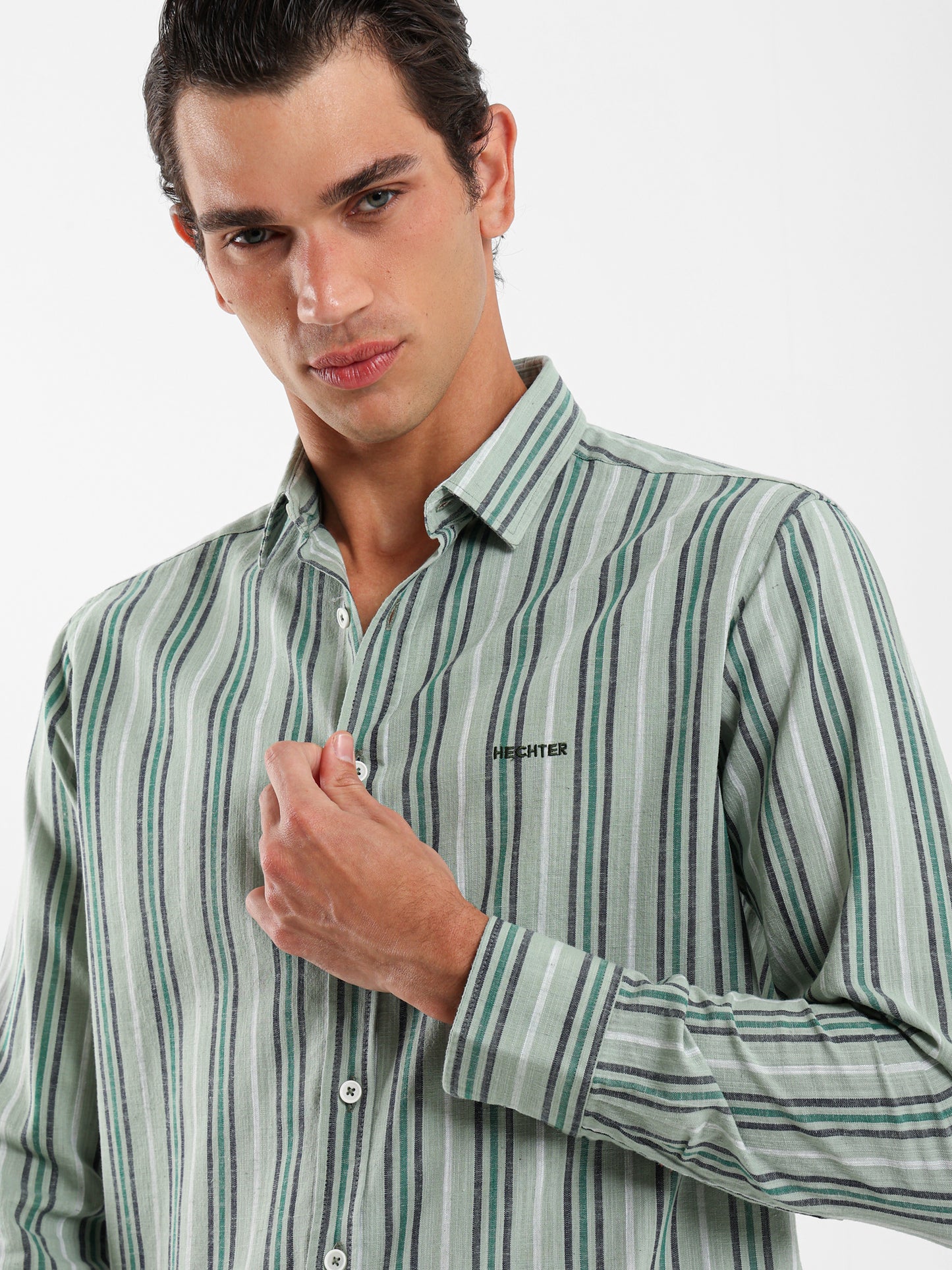 Wide Striped Shirt with Kent Collar