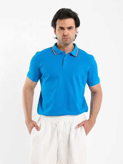 Striped Collar Pique Polo Shirt