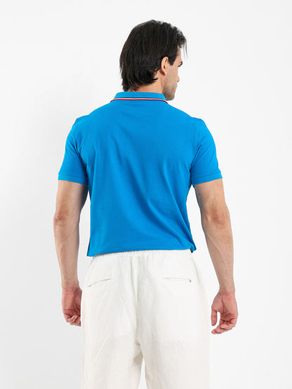 Striped Collar Pique Polo Shirt