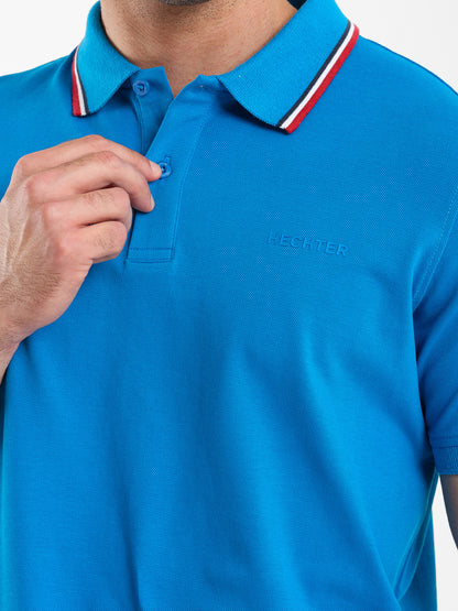 Striped Collar Pique Polo Shirt