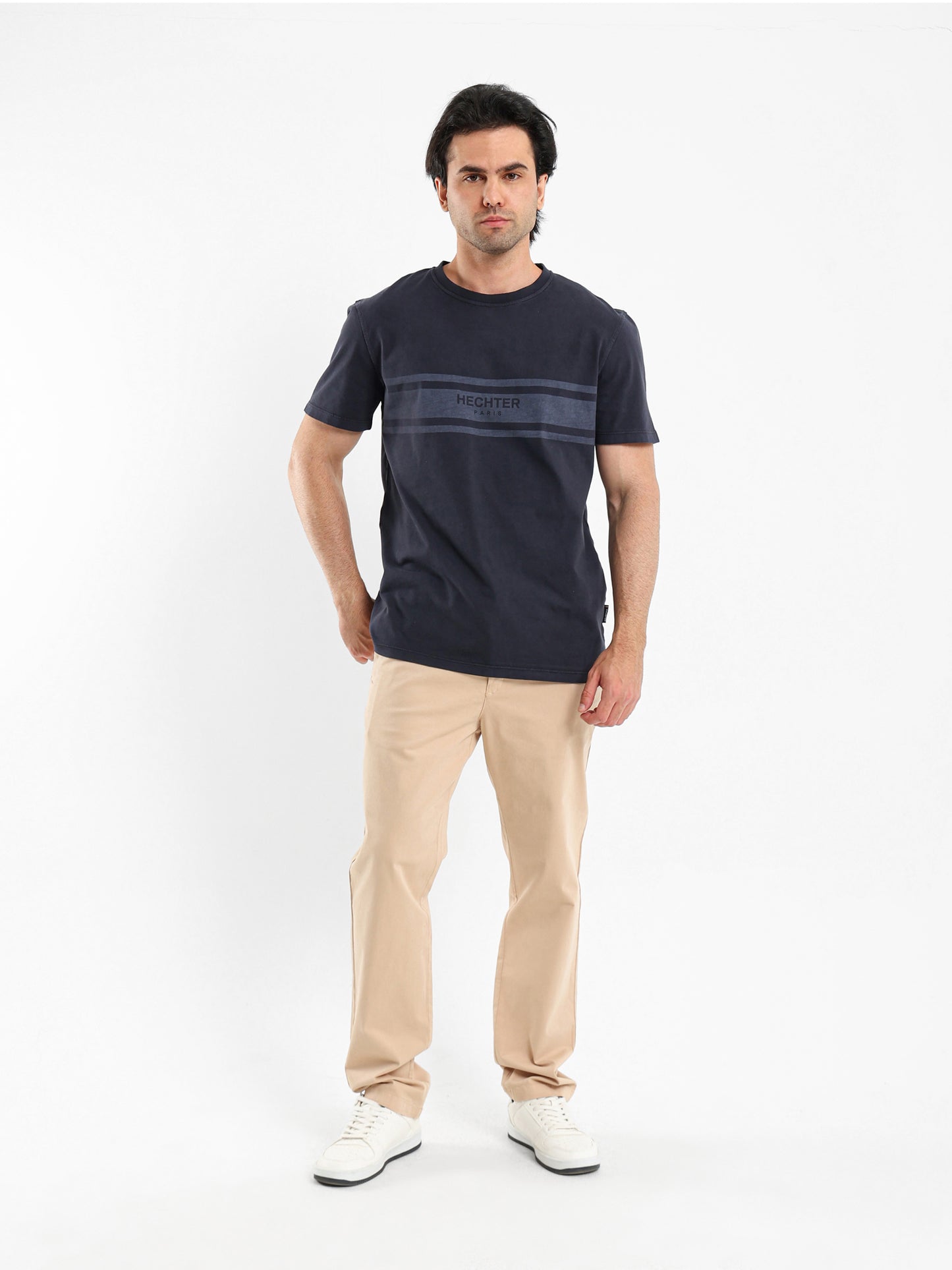 Crew Neck T-Shirt with Chest Stripe Print