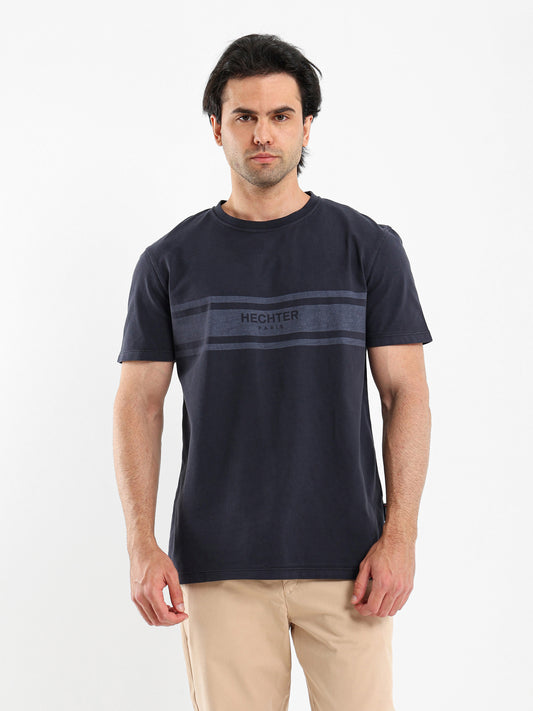 Crew Neck T-Shirt with Chest Stripe Print