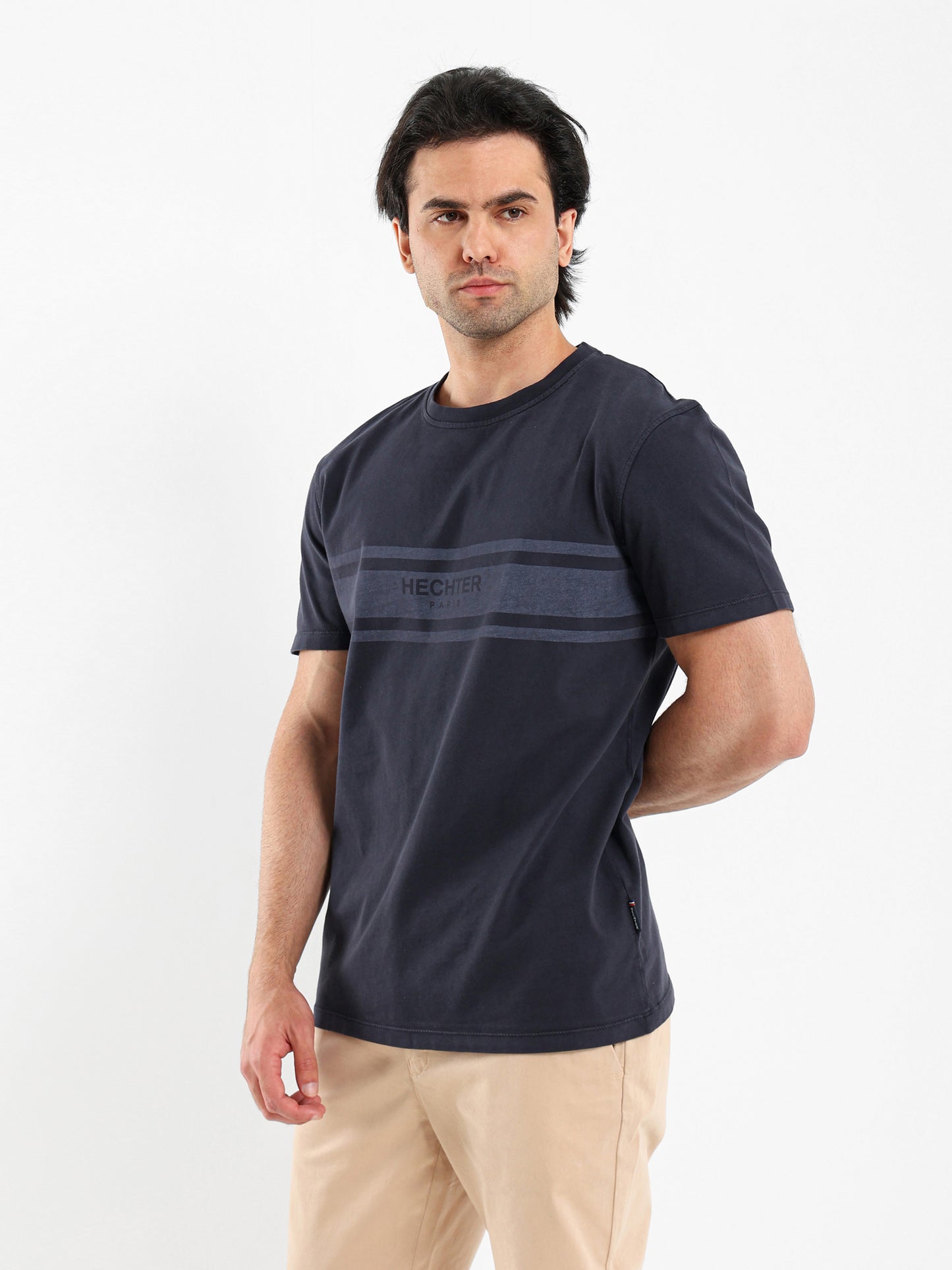 Crew Neck T-Shirt with Chest Stripe Print