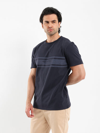 Crew Neck T-Shirt with Chest Stripe Print