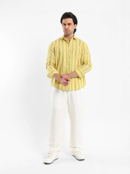 Wide Striped Shirt with Kent Collar