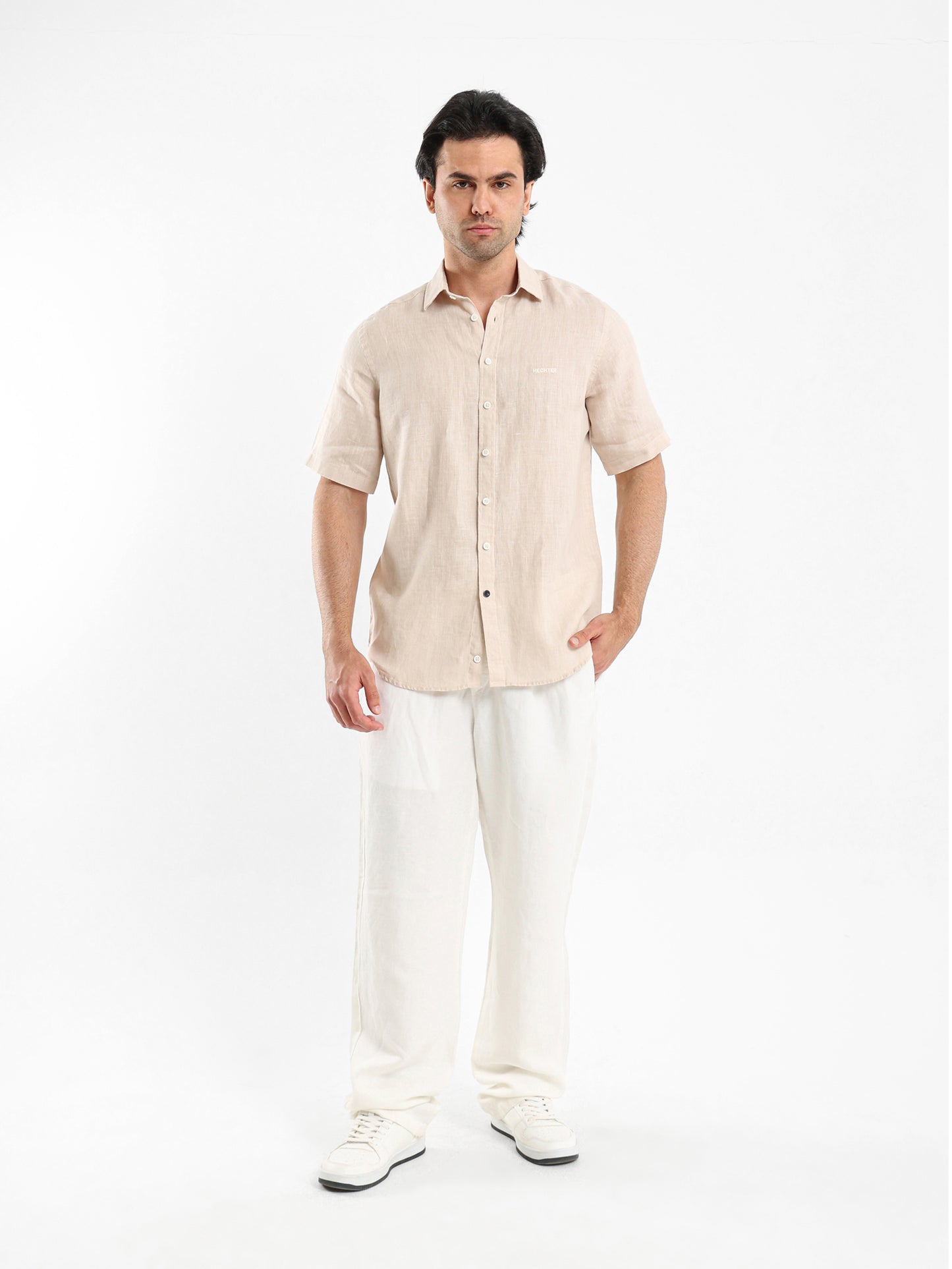Basic Linen Shirt Short Sleeves Kent Collar